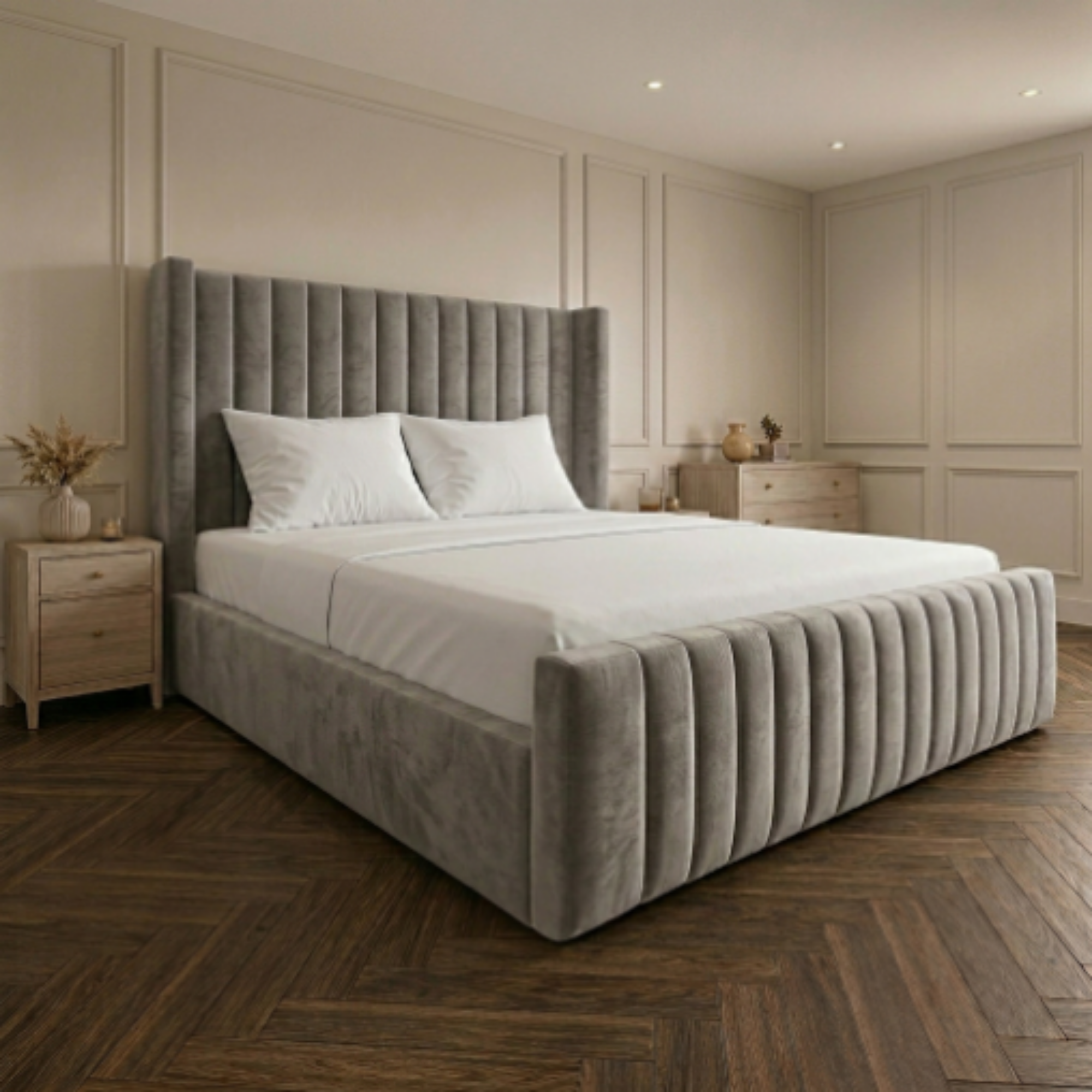 Luxury Fluted Wingback Bed with Full Footboard