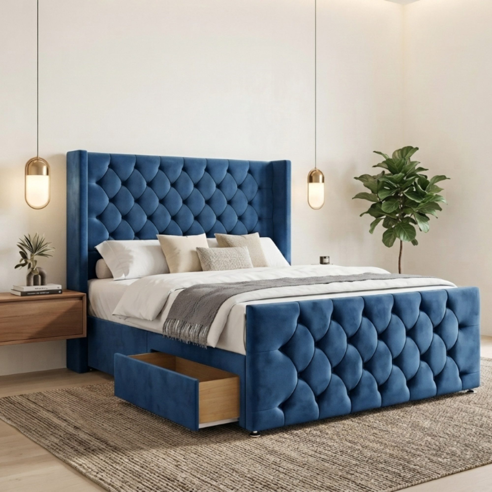 Luxury Chesterfield Divan Bed Wingback with Storage Drawer