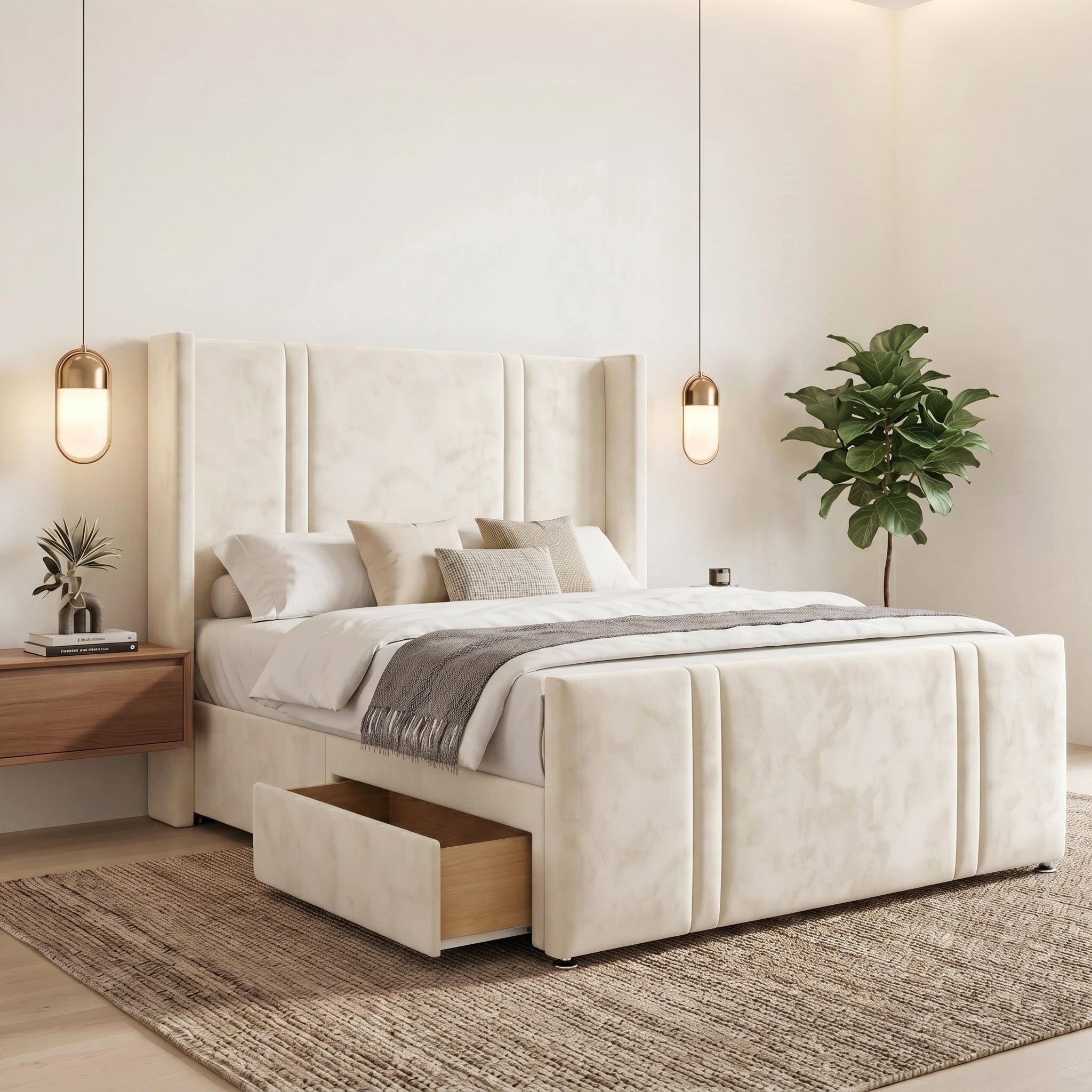 Luxury Panelled Upholstered Divan Bed with Storage