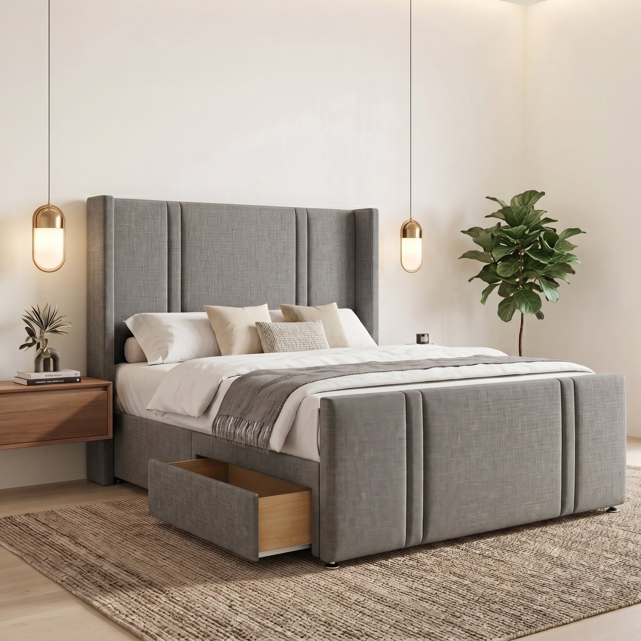 Luxury Panelled Upholstered Divan Bed with Storage