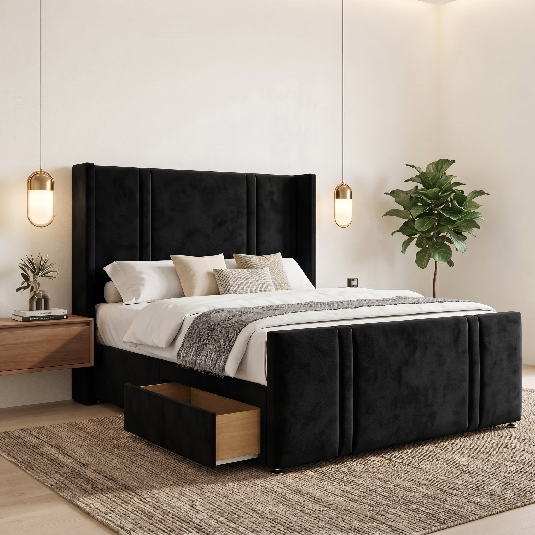 Luxury Panelled Upholstered Divan Bed with Storage
