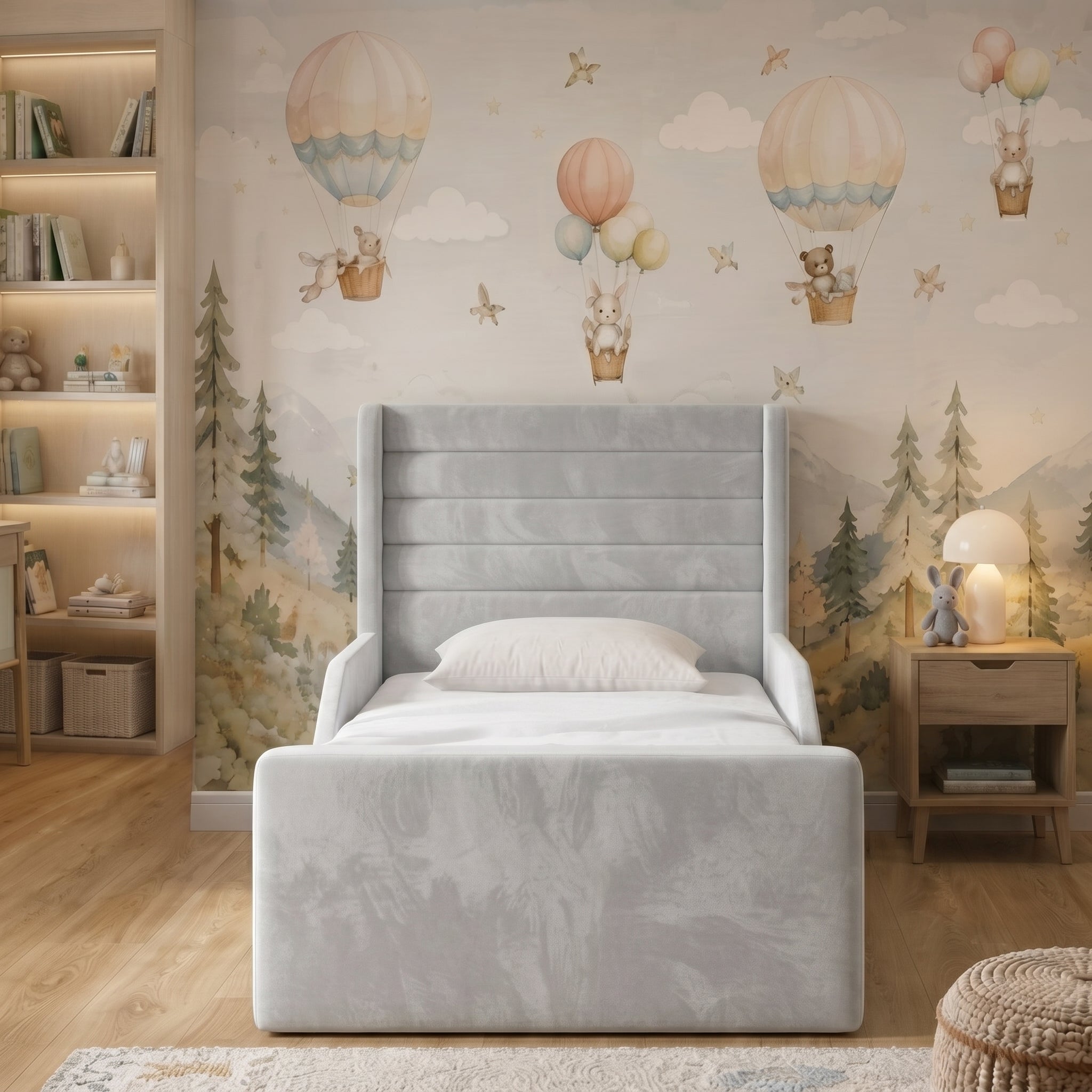 Wingback Horizontal Channel Upholstered Kids Bed