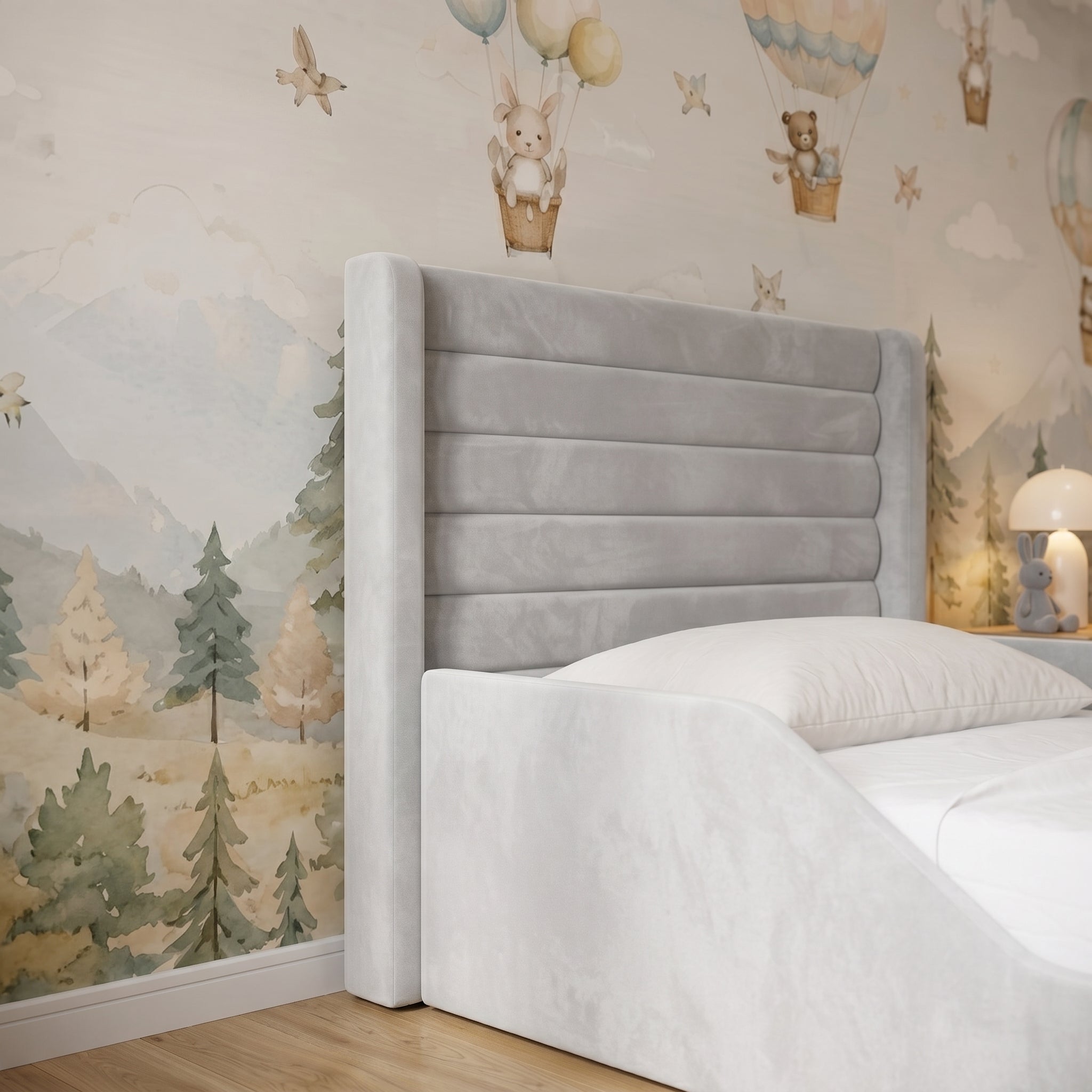Wingback Horizontal Channel Upholstered Kids Bed