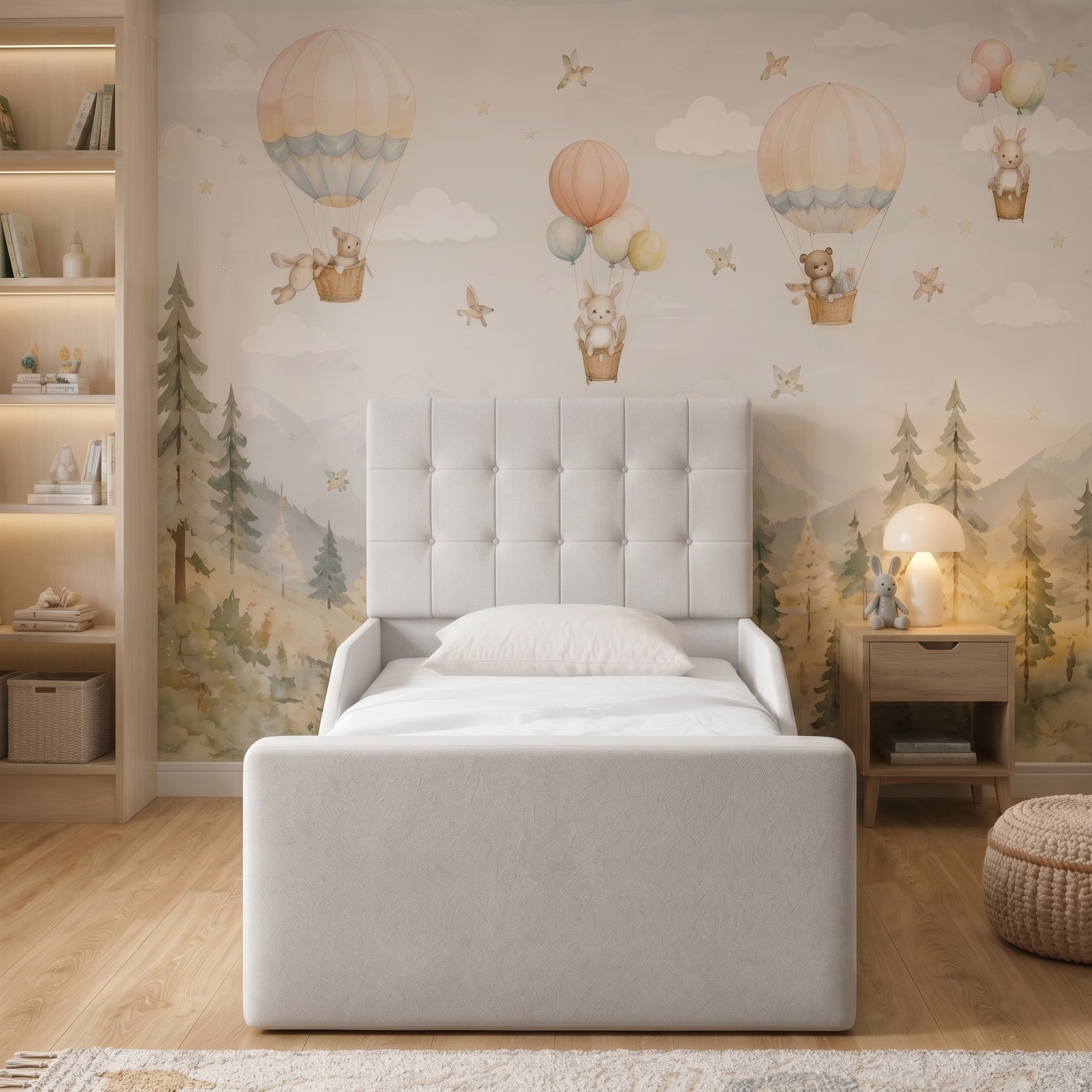 Square Panel Upholstered Kids Bed