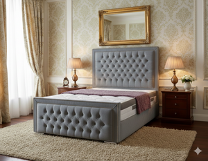 Upholstery Patti bed by SleepandBeds with a padded fabric headboard and modern design, shown in a stylish bedroom setting.