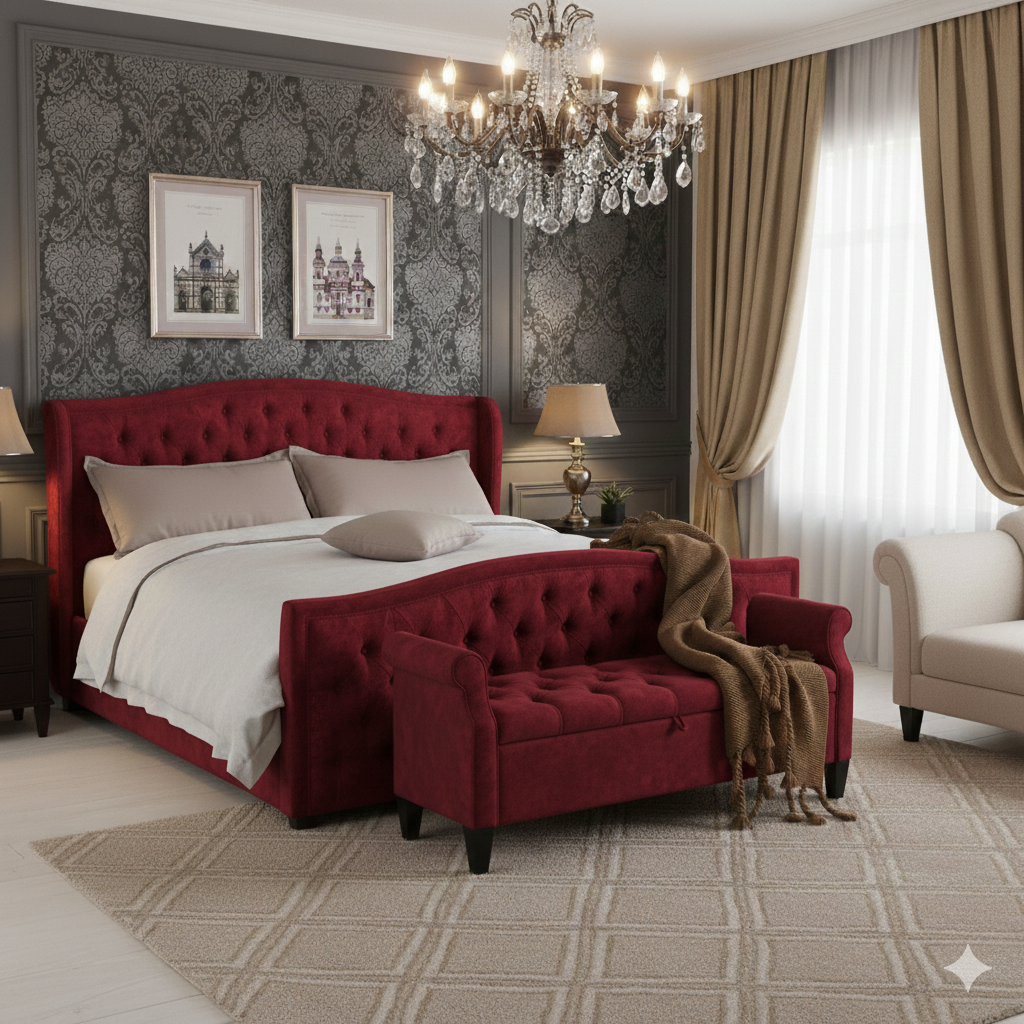 Hilton Wing Bed Frame – Traditional Upholstered Bed | Single to Super King - Image 1