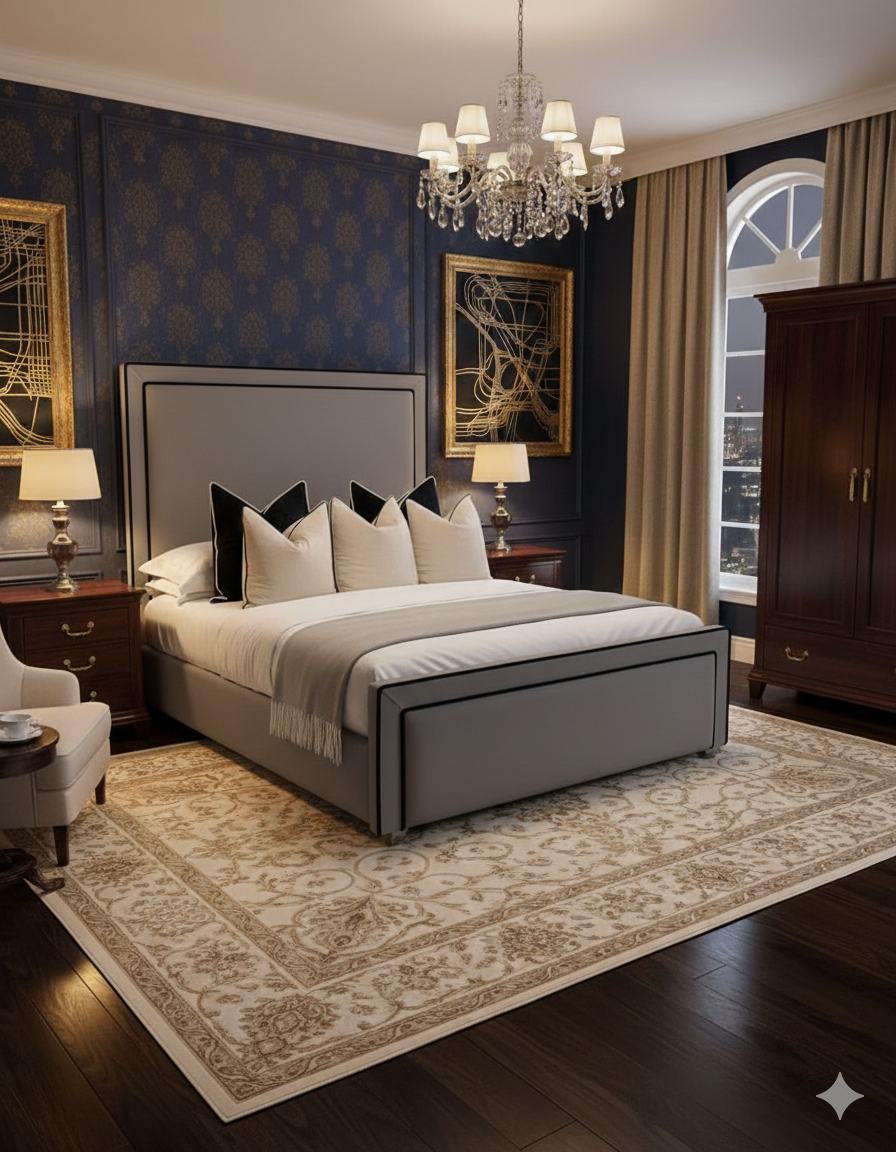 Black Piping Upholstered Bed Frame – Single, Double, King & Super King - Image 1