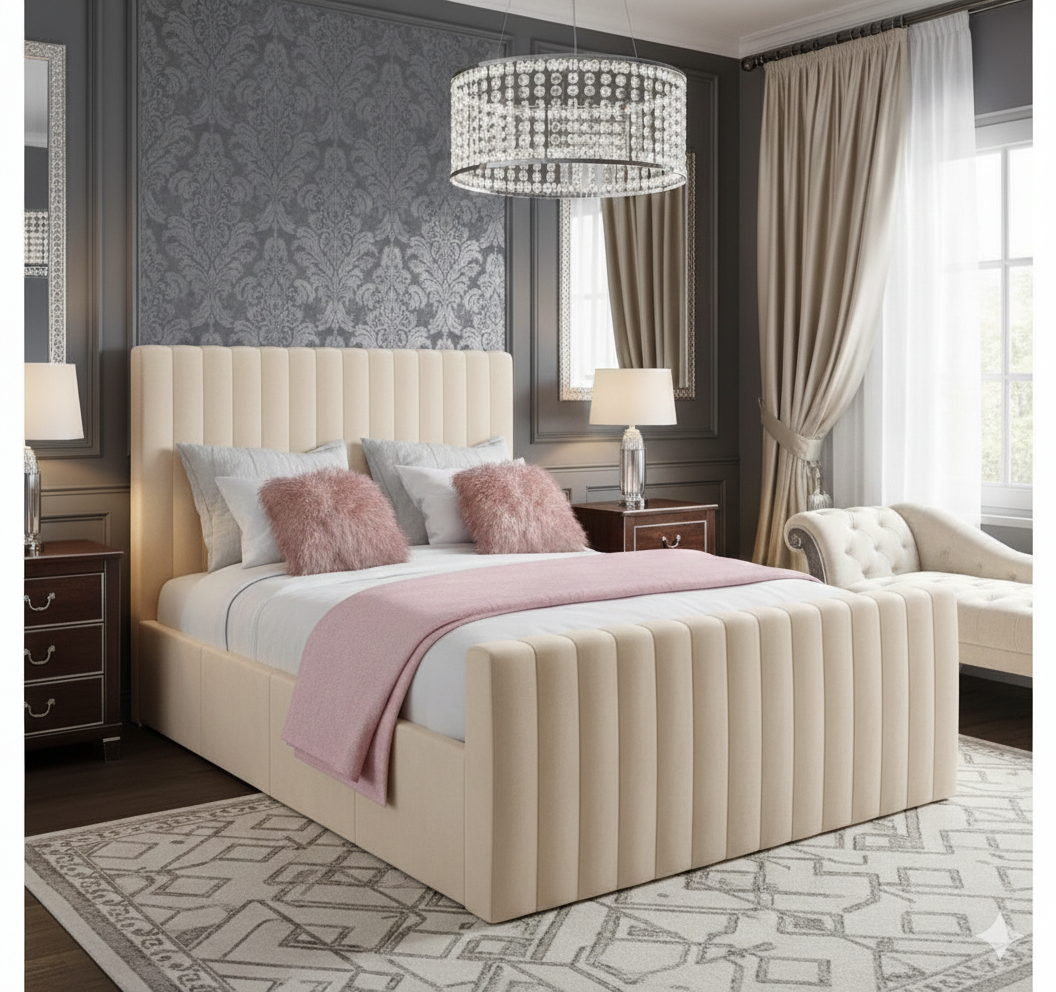 Indigo Line Upholstered Bed Frame – Single, Double, King & Super King - Image 2
