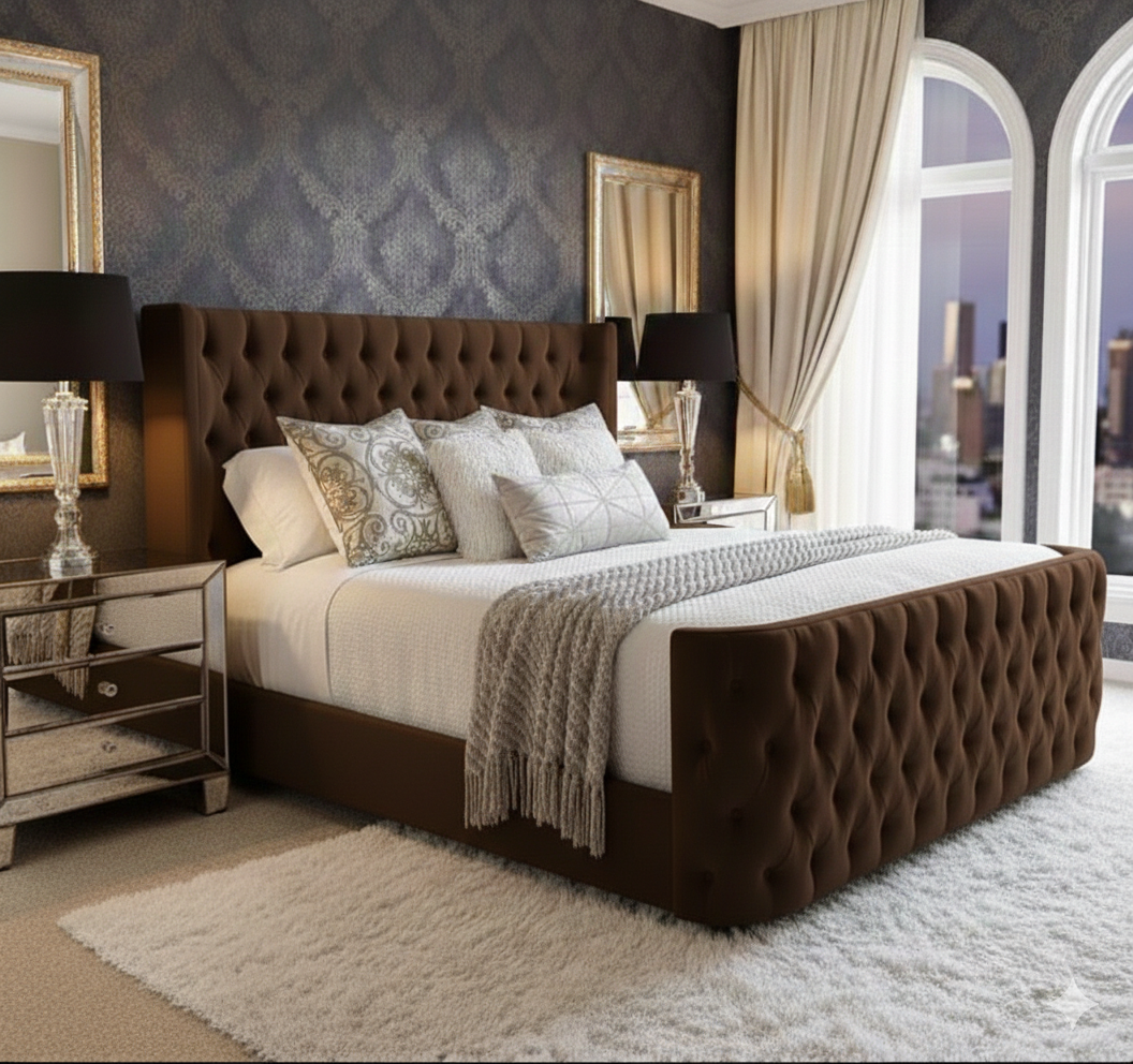 Luxury Curved Wing Upholstered Bed Frame – Single, Double, King & Super King - Image 1