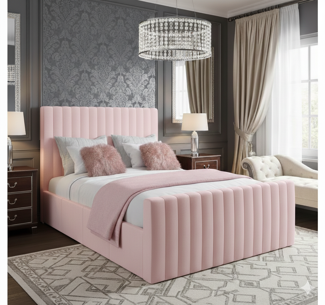 Indigo Line Upholstered Bed Frame – Single, Double, King & Super King - Image 1