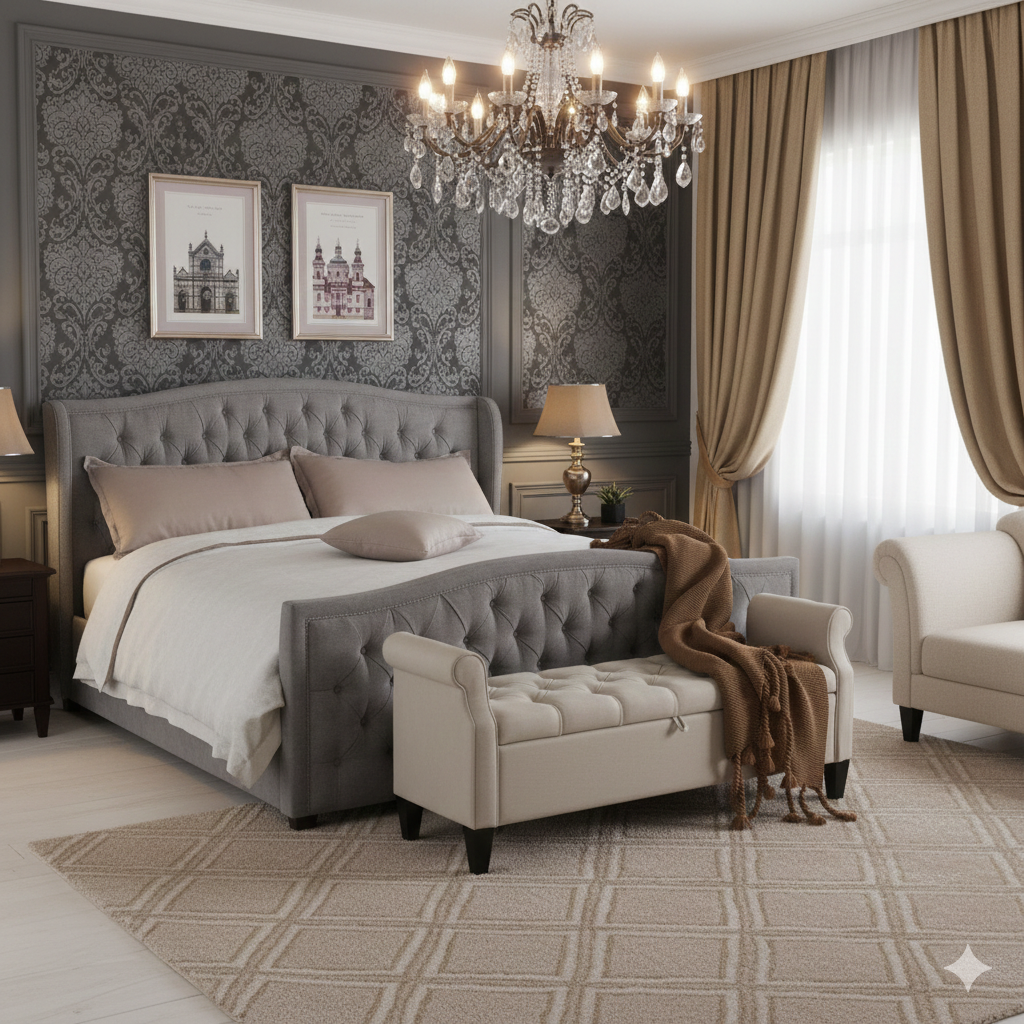 Hilton Wing Bed Frame – Traditional Upholstered Bed | Single to Super King - Image 3
