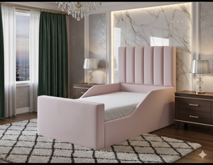 SleepandBeds Line Wing Kids Bed with soft winged panels, designed for children, showcasing a cozy and stylish children's bedroom bed.