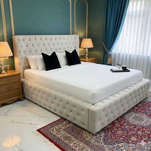 Rio Ambassador bed by SleepandBeds with a sleek wooden frame and neutral-colored bedding in a modern bedroom setting.
