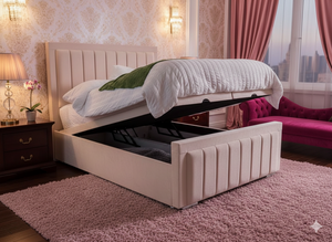 Mayfair Bumper Ottoman Divan Bed by SleepandBeds with padded headboard and storage drawers in a modern bedroom setting.