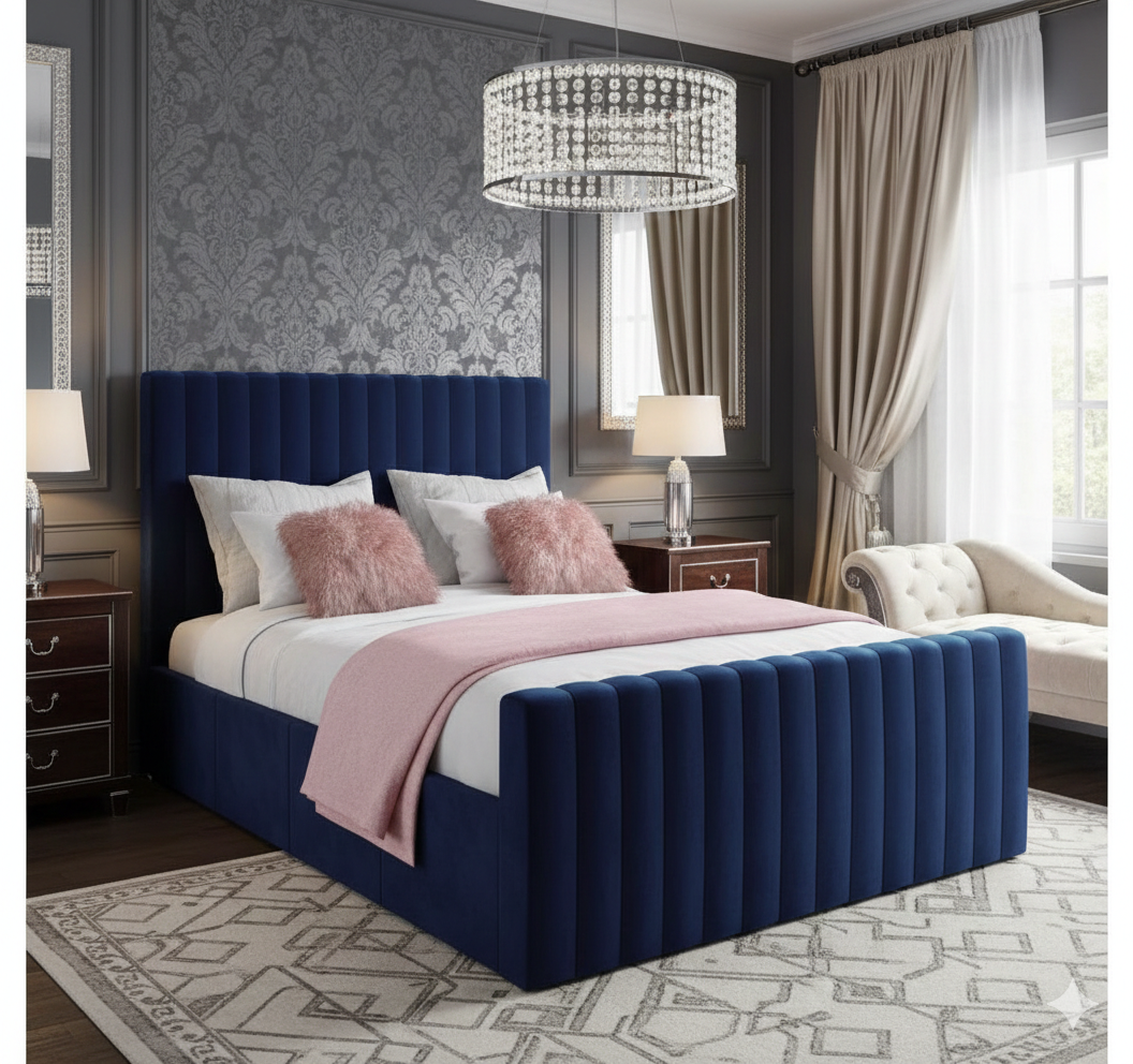 Indigo Line Upholstered Bed Frame – Single, Double, King & Super King - Image 3