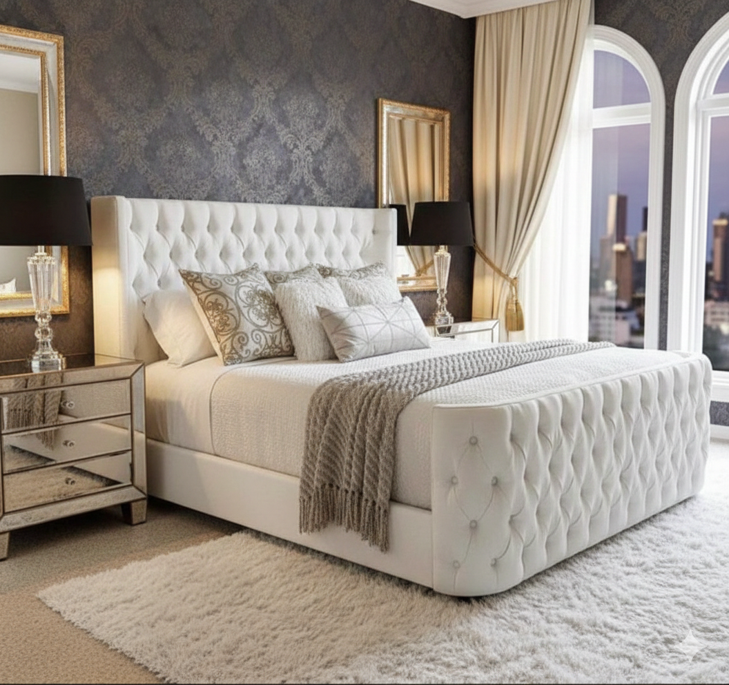 Luxury Curved Wing Upholstered Bed Frame – Single, Double, King & Super King - Image 3