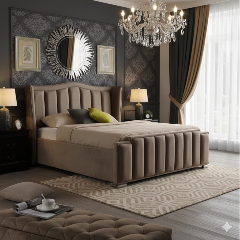 Eric Upholstered Wing Bed Frame – Single, Double, King & Super King - Image 4
