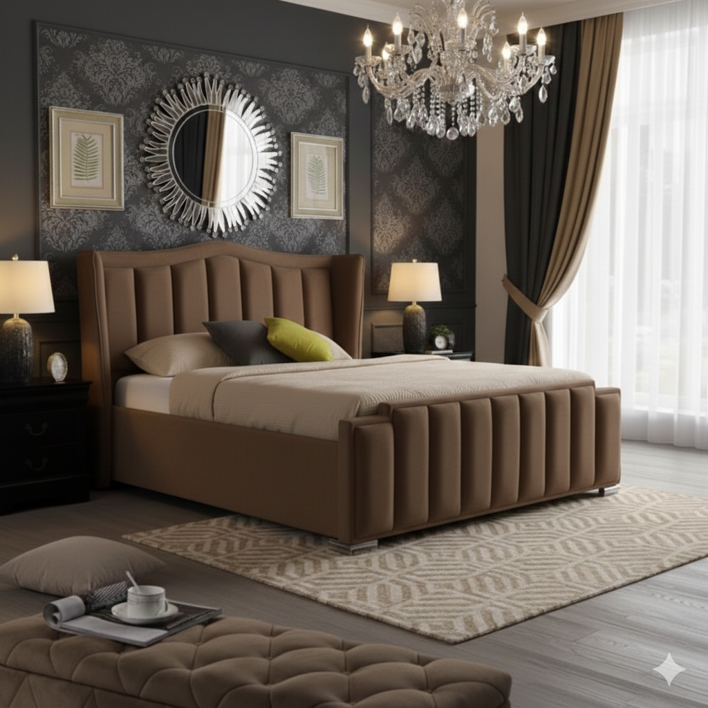 Eric Upholstered Wing Bed Frame – Single, Double, King & Super King - Image 1