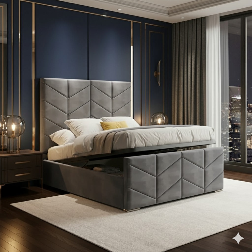 Double Arrow Bed | Plush Velvet Bed with 54” Headboard | Handmade in the UK by SLEEP&BEDS LTD - Image 1