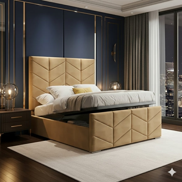 Double Arrow Bed | Plush Velvet Bed with 54” Headboard | Handmade in the UK by SLEEP&BEDS LTD