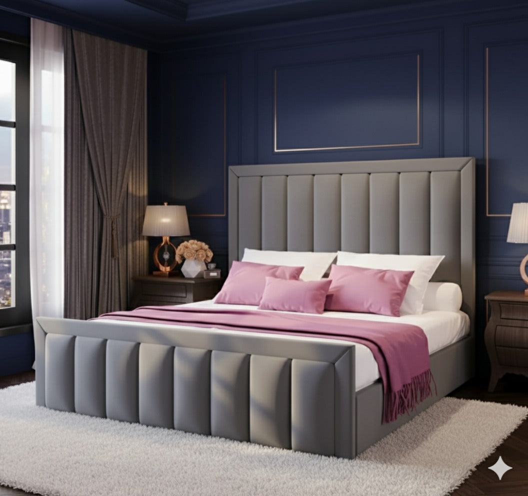 Panel Line Bed with Border | Plush Velvet Bed with 54” Headboard | Handmade in the UK by SLEEP&BEDS LTD - Image 3