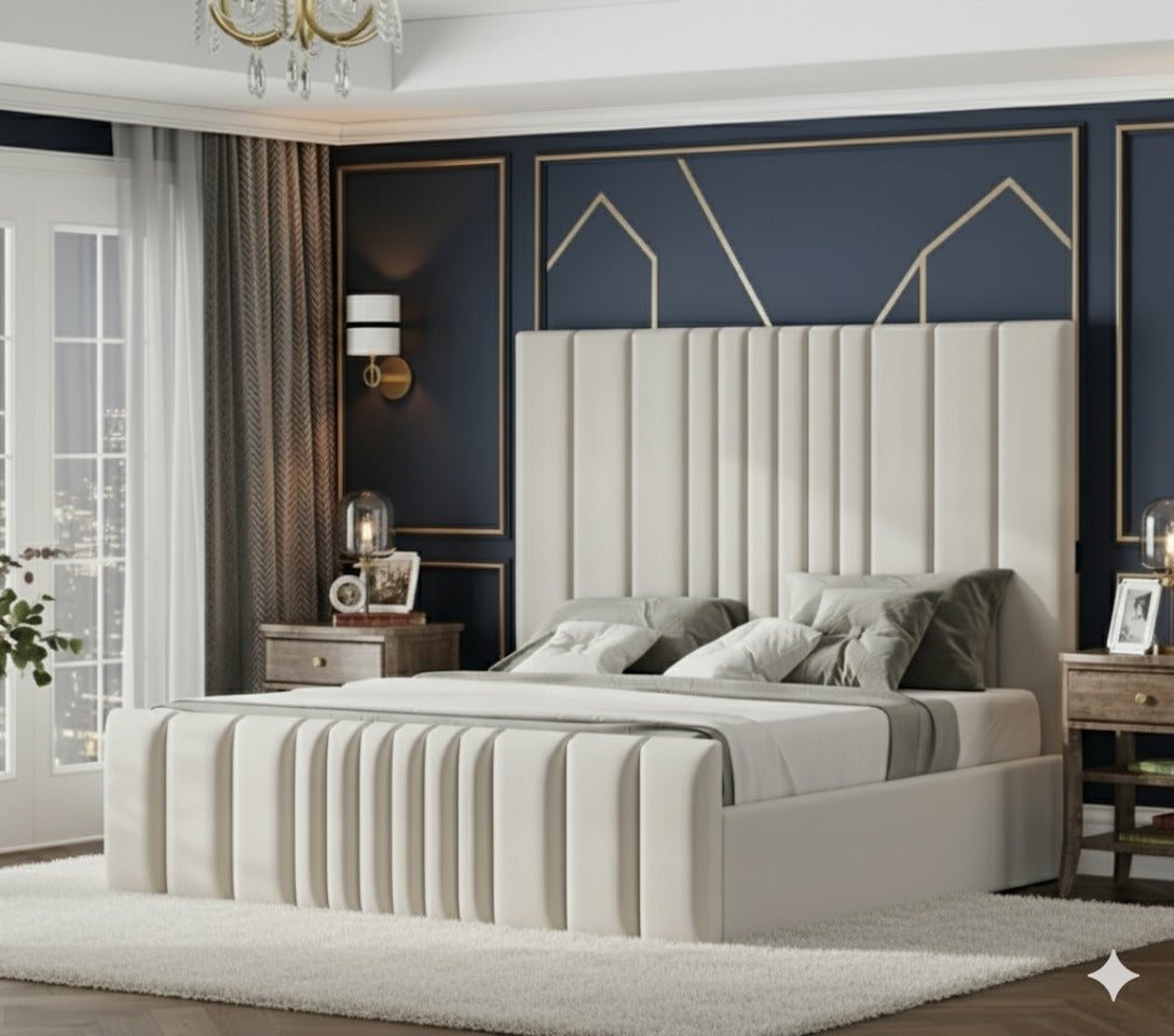 Multi Mini Line Luxury Bed | Plush Velvet Bed with 54” Headboard | Handmade in the UK by SLEEP&BEDS LTD - Image 1