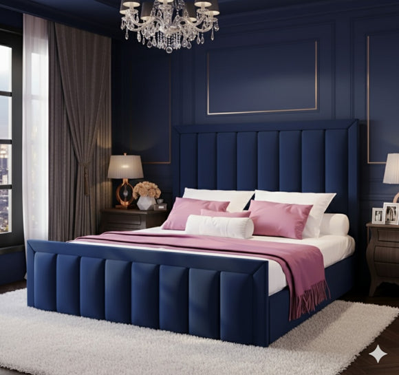 Panel Line Bed with Border | Plush Velvet Bed with 54” Headboard | Handmade in the UK by SLEEP&BEDS LTD