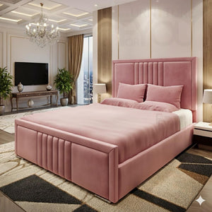 Multi Small Lines Bed by SleepandBeds, showcasing a modern bed design with a sleek, lined headboard and comfortable mattress.