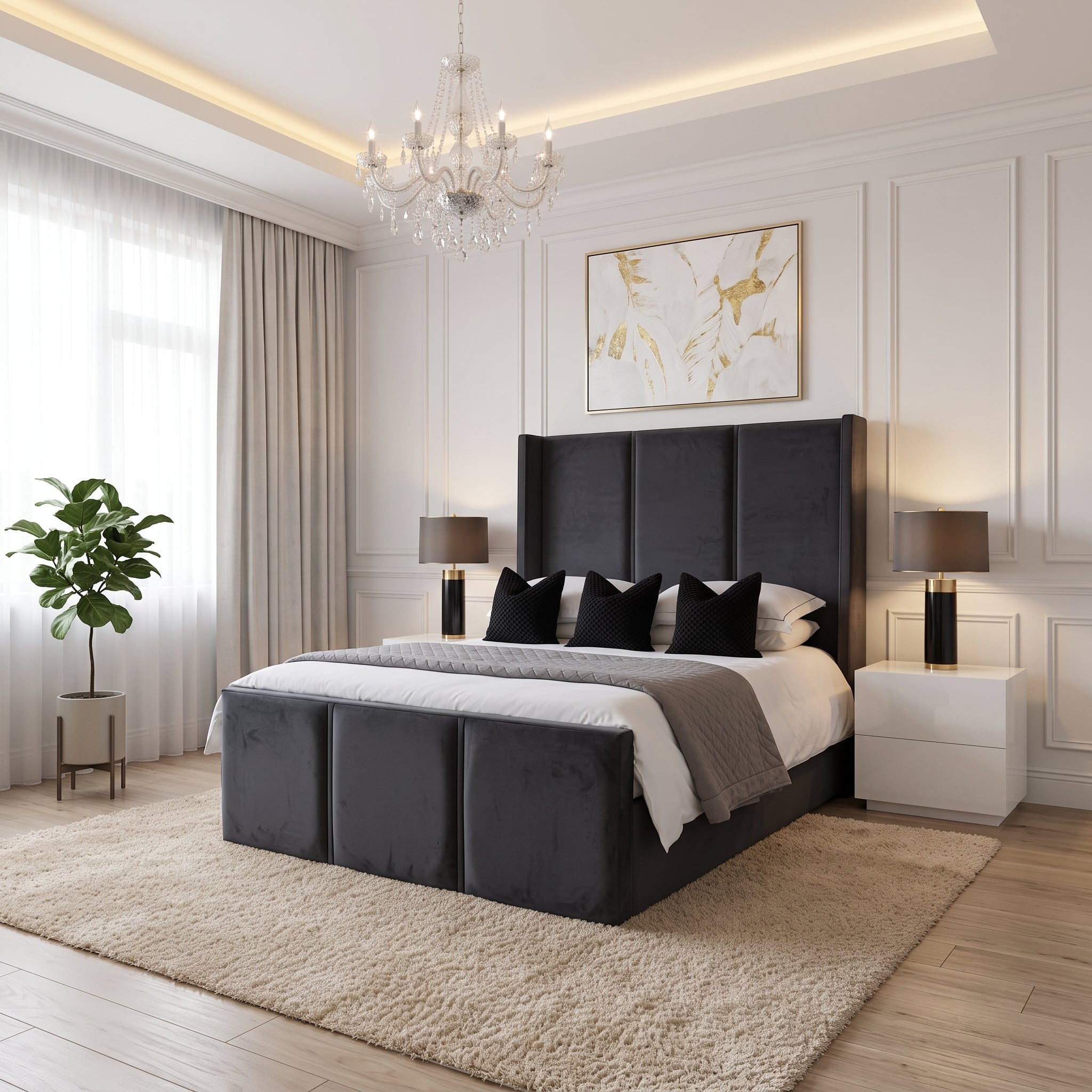 Mayfair Wing 2 Line Upholstered Bed Frame – Single, Double, King & Super King - Image 1