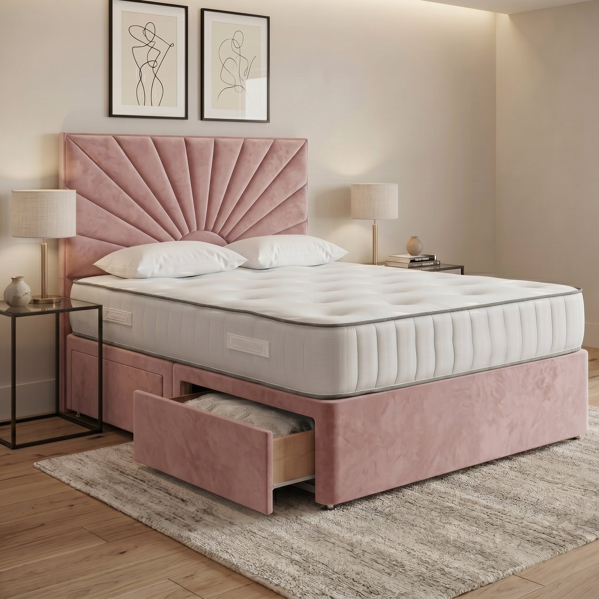 Luxury Sunburst Panelled Divan Bed with Storage