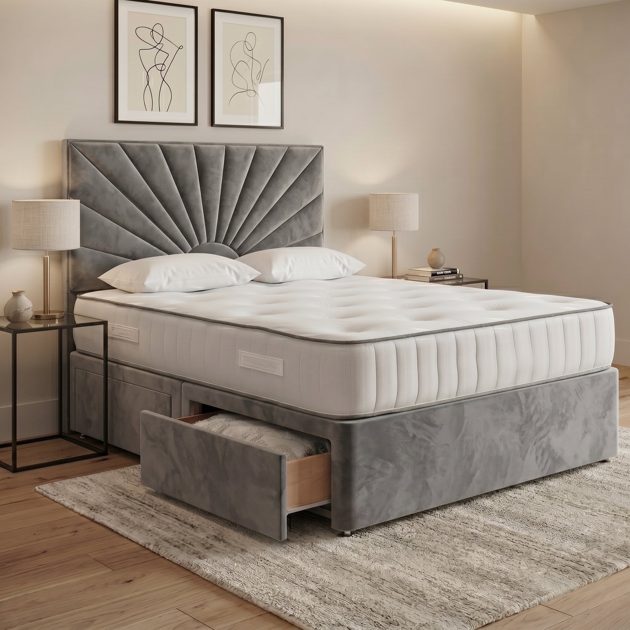 Luxury Sunburst Panelled Divan Bed with Storage