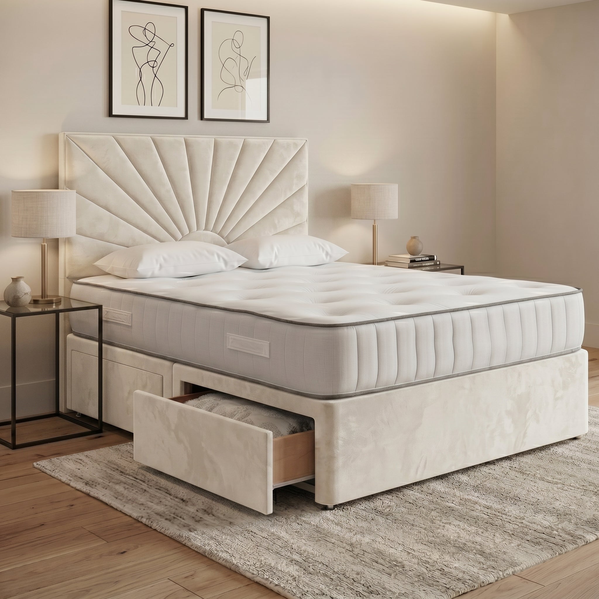 Luxury Sunburst Panelled Divan Bed with Storage