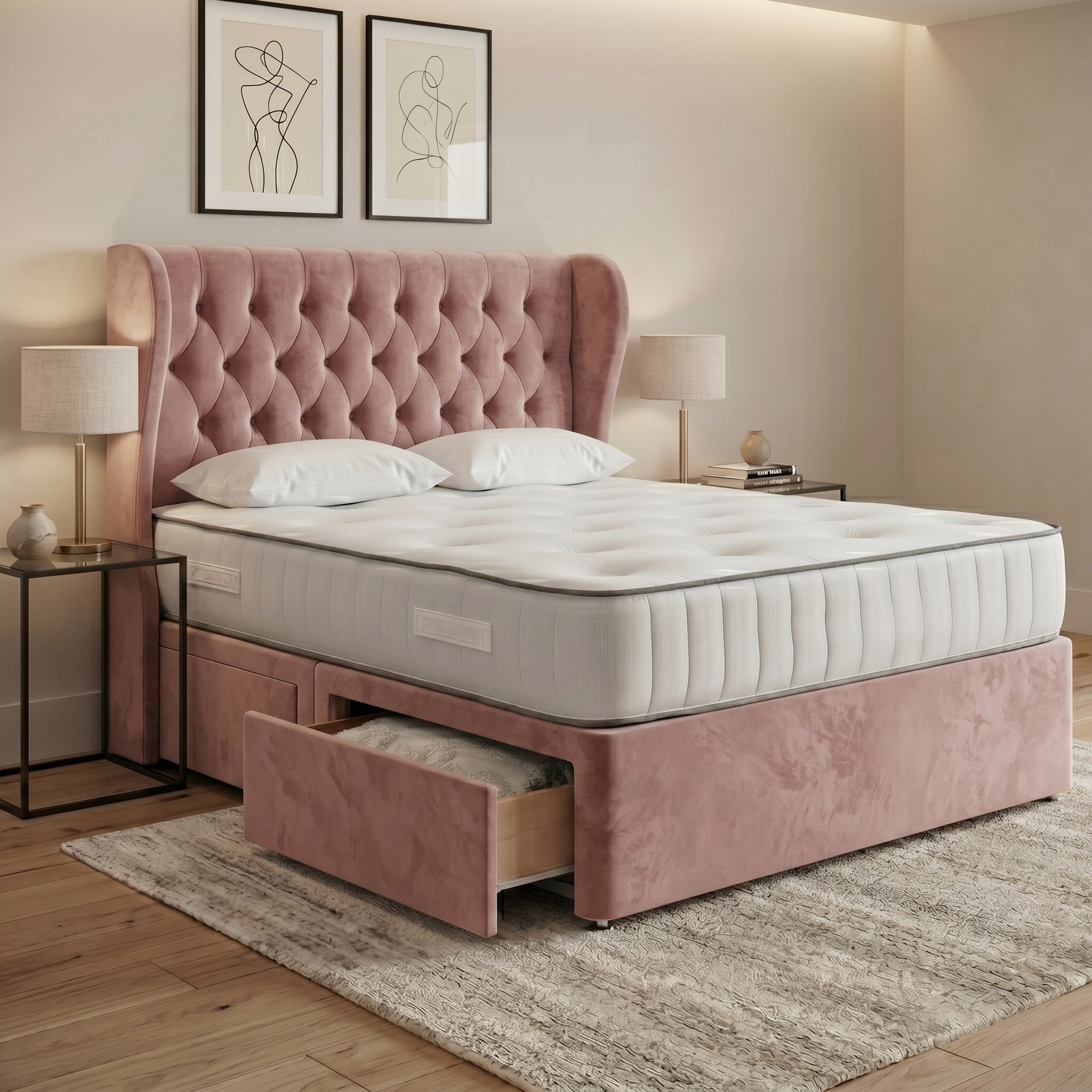 Luxury Chesterfield Wingback Divan Bed with Storage