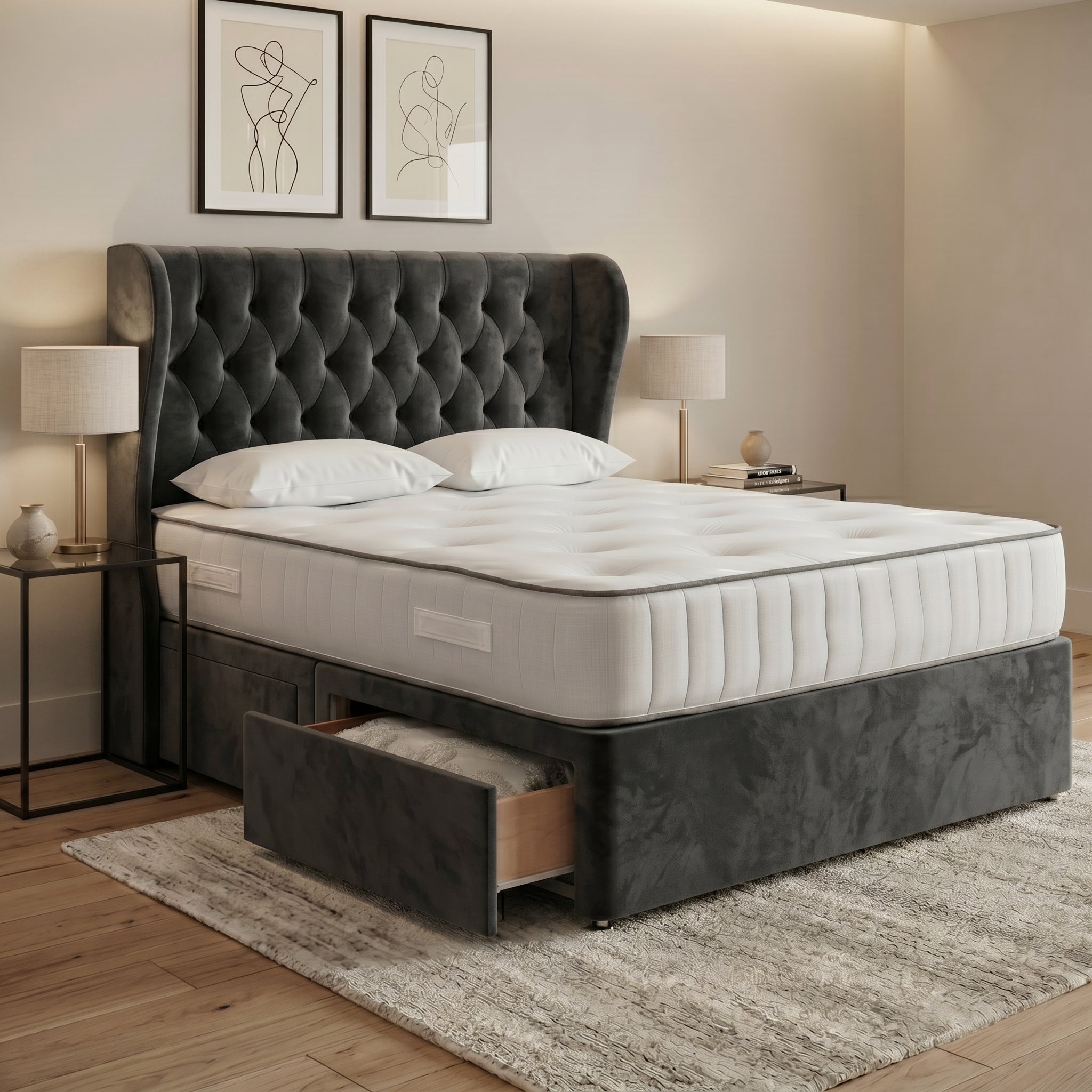 Luxury Chesterfield Wingback Divan Bed with Storage