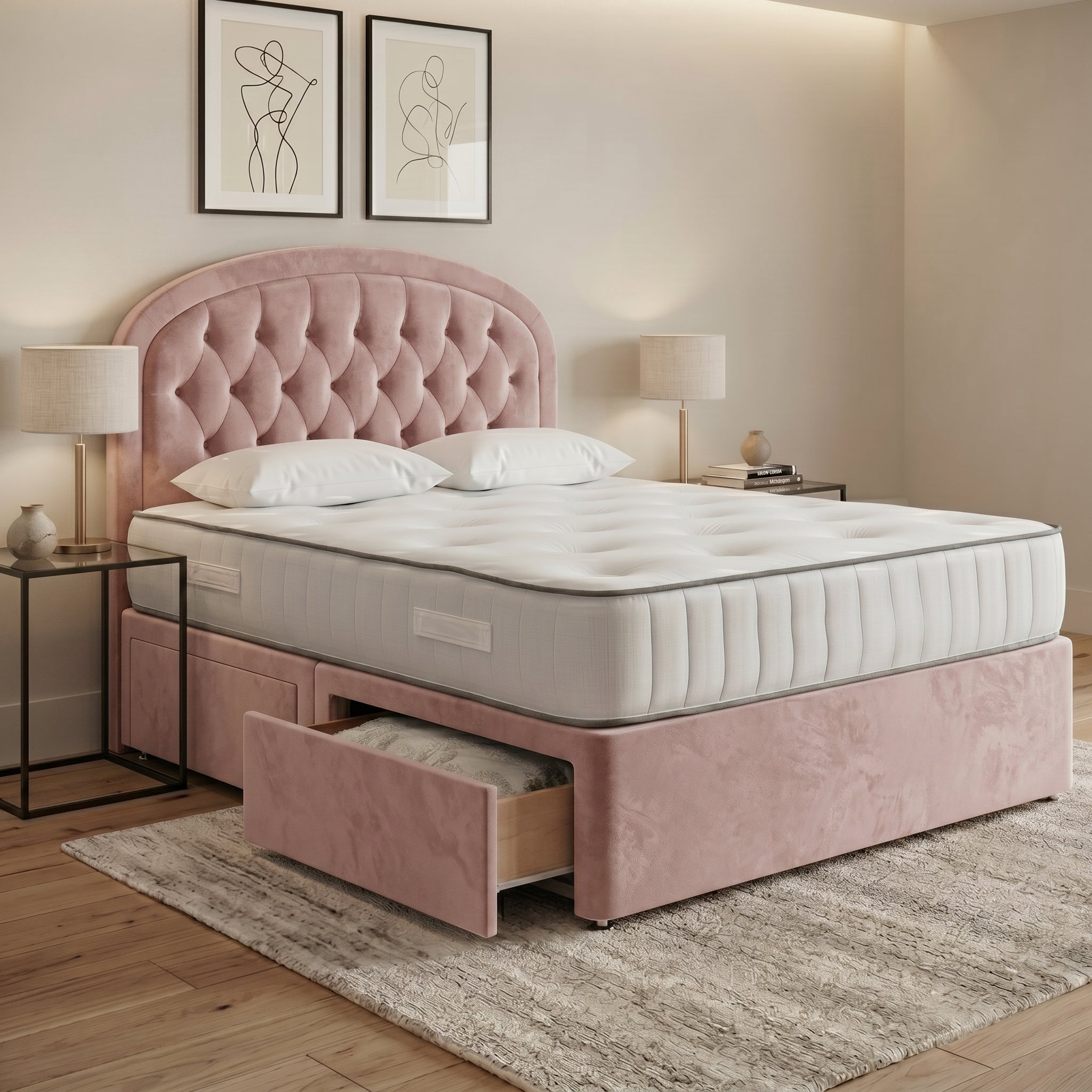 Luxury Curved Chesterfield Divan Bed with Storage