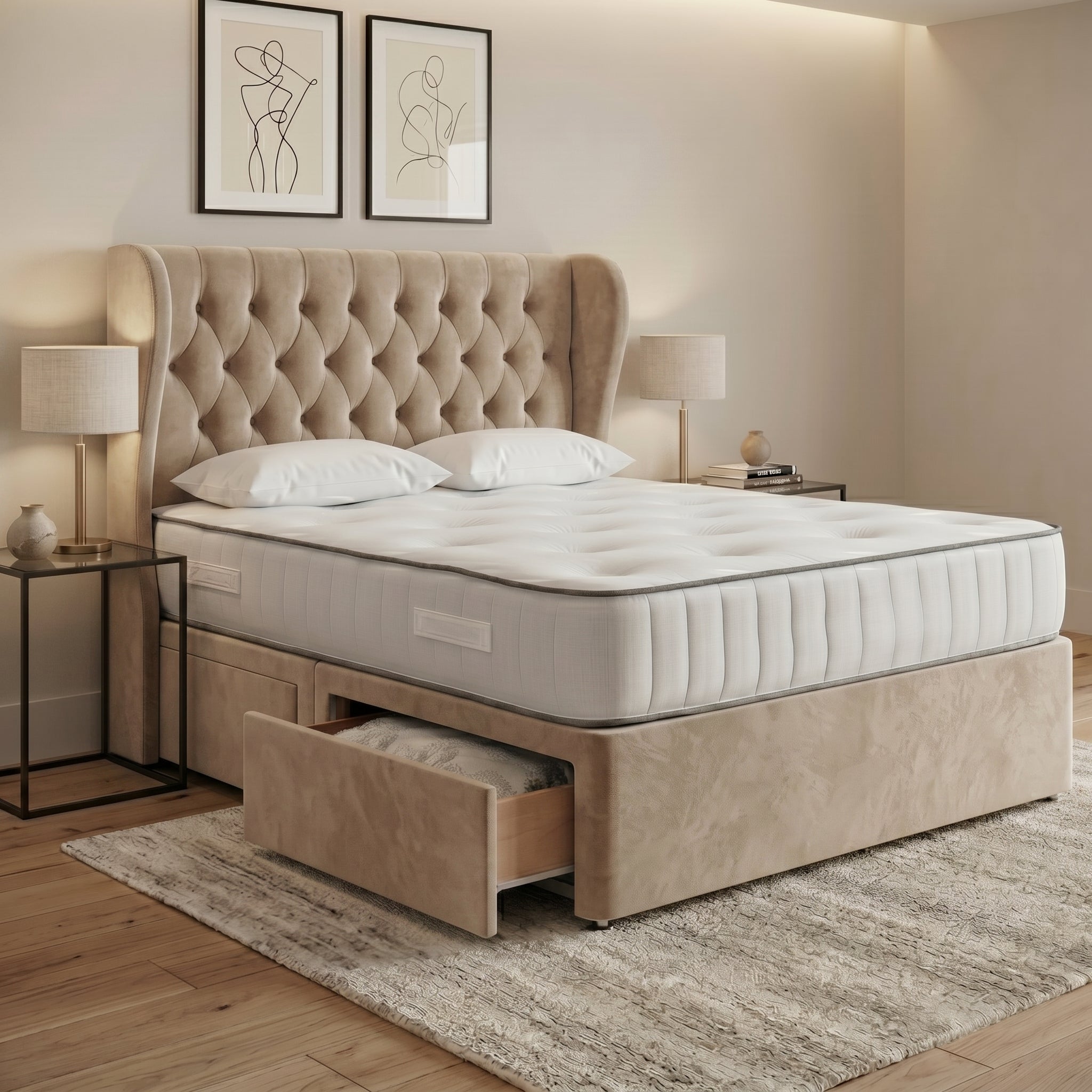 Luxury Chesterfield Wingback Divan Bed with Storage