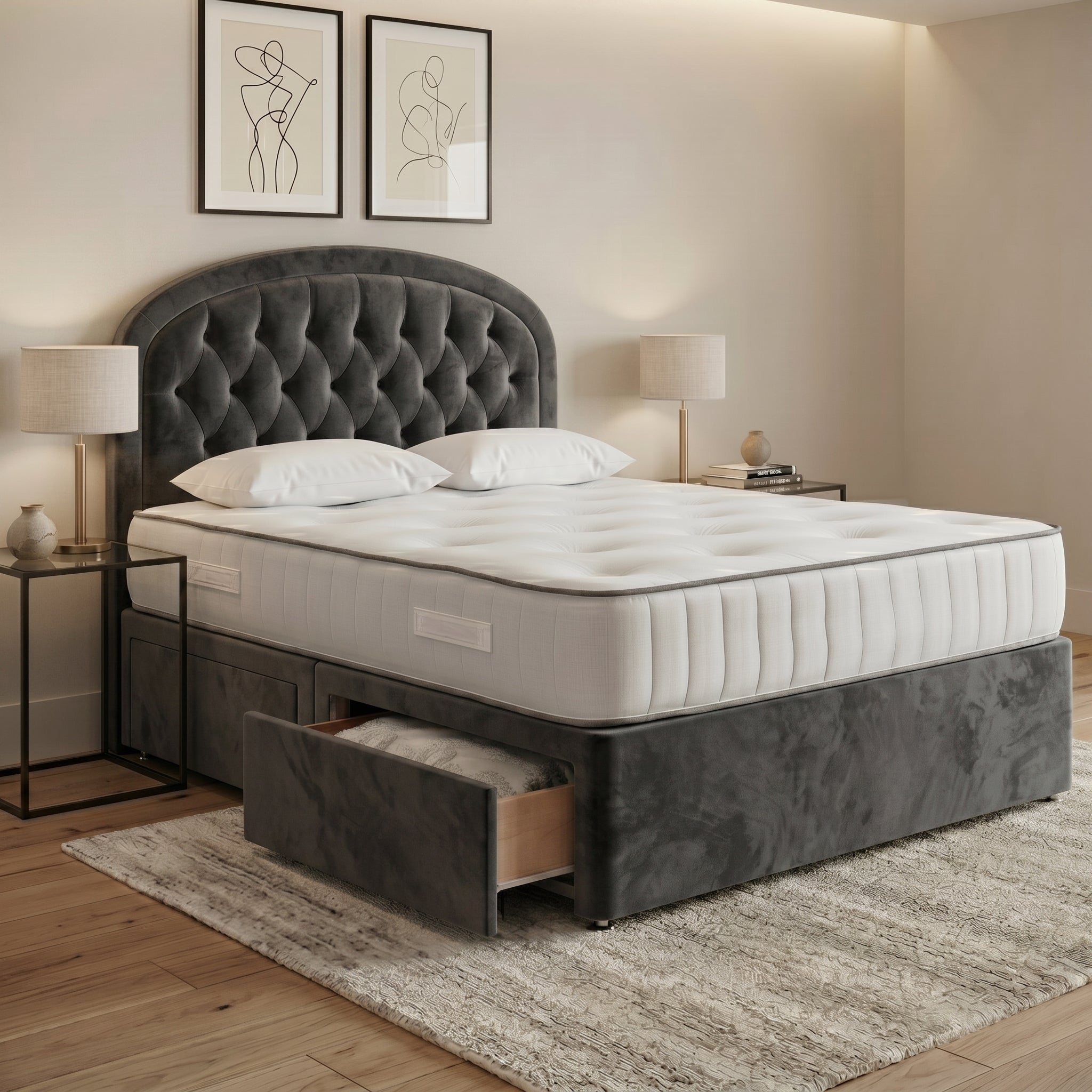 Luxury Curved Chesterfield Divan Bed with Storage