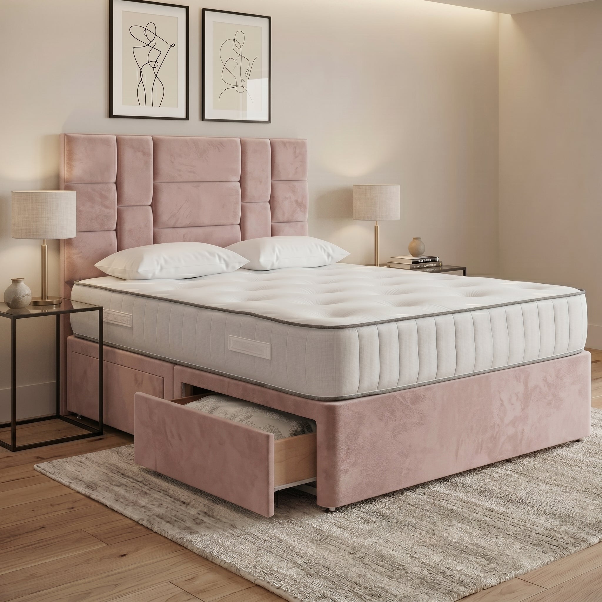 Luxury Modern Panelled Divan Bed with Storage