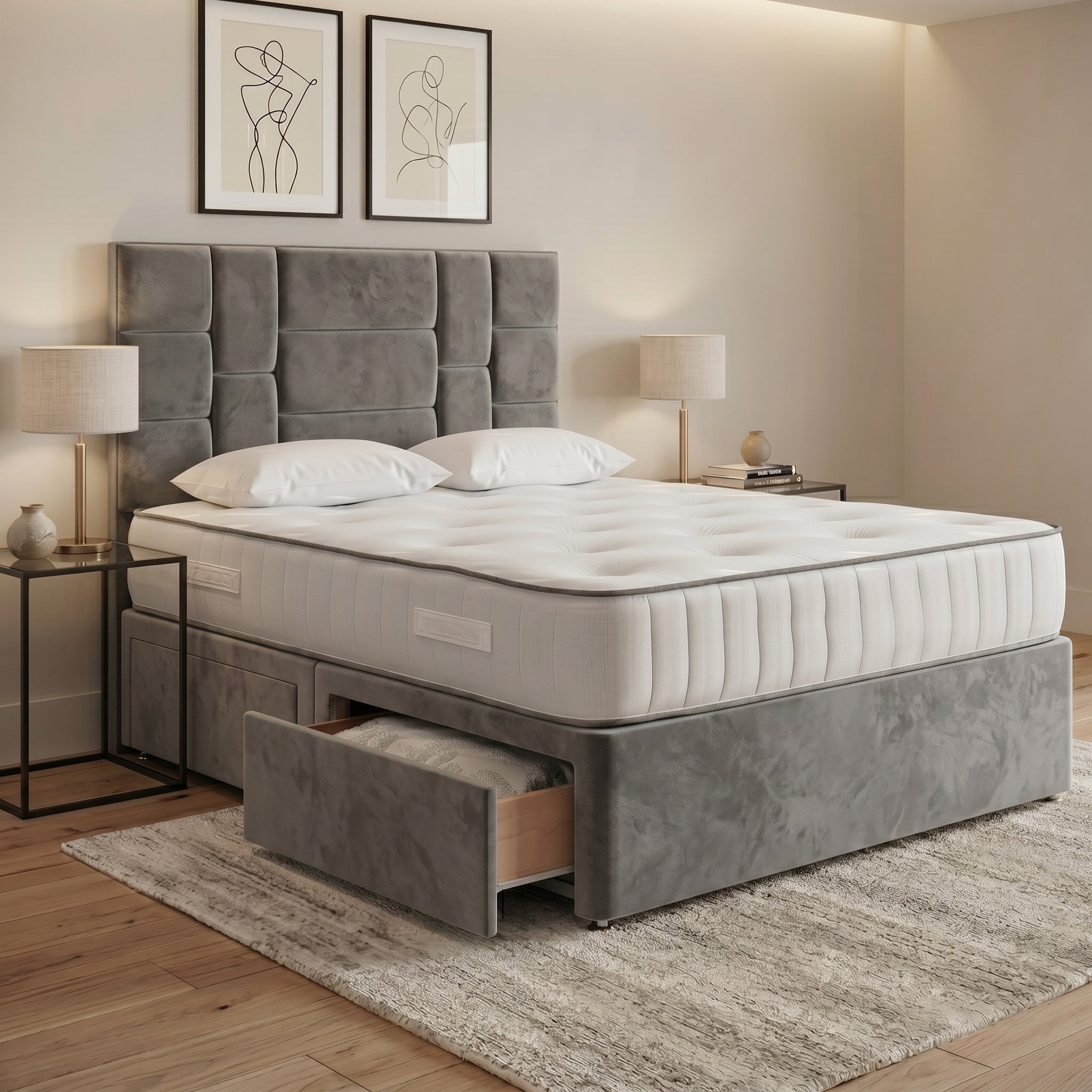 Luxury Modern Panelled Divan Bed with Storage