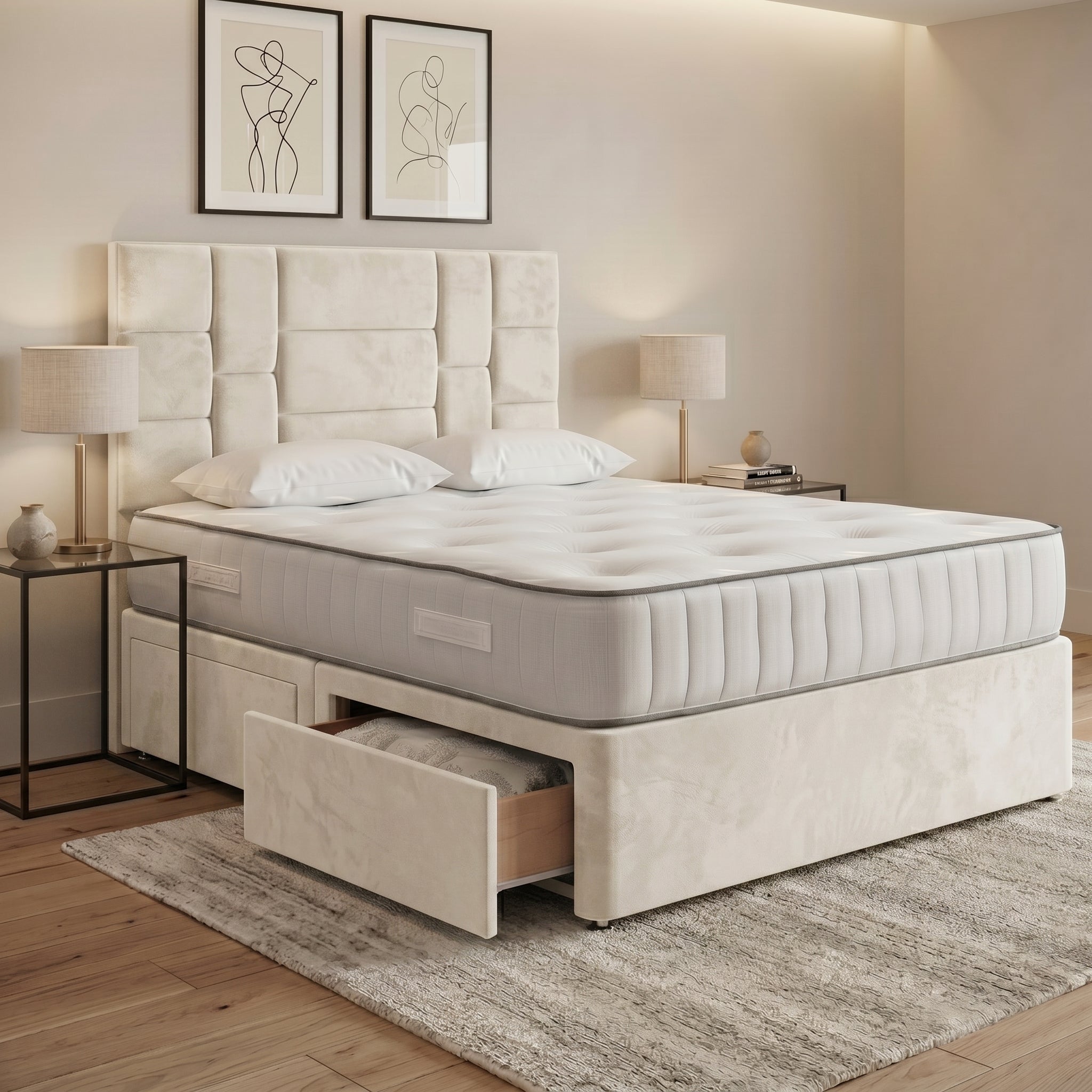 Luxury Modern Panelled Divan Bed with Storage
