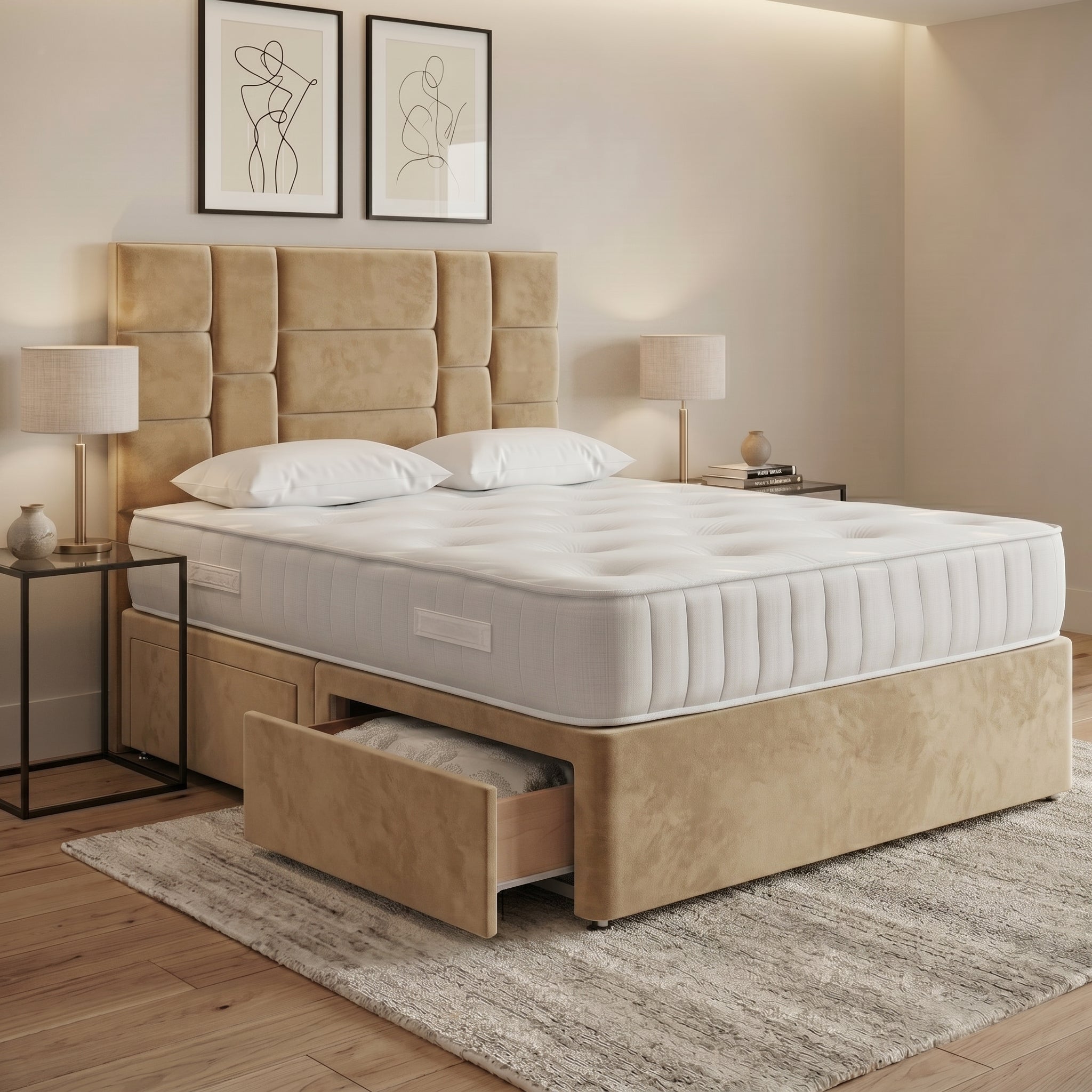 Luxury Modern Panelled Divan Bed with Storage