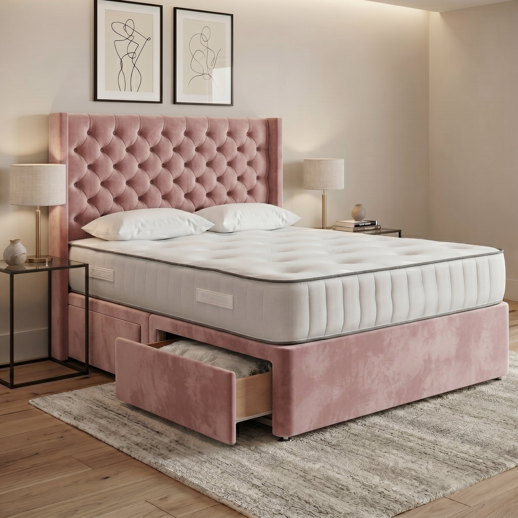 Luxury Chesterfield Wingback Divan Bed with Storage