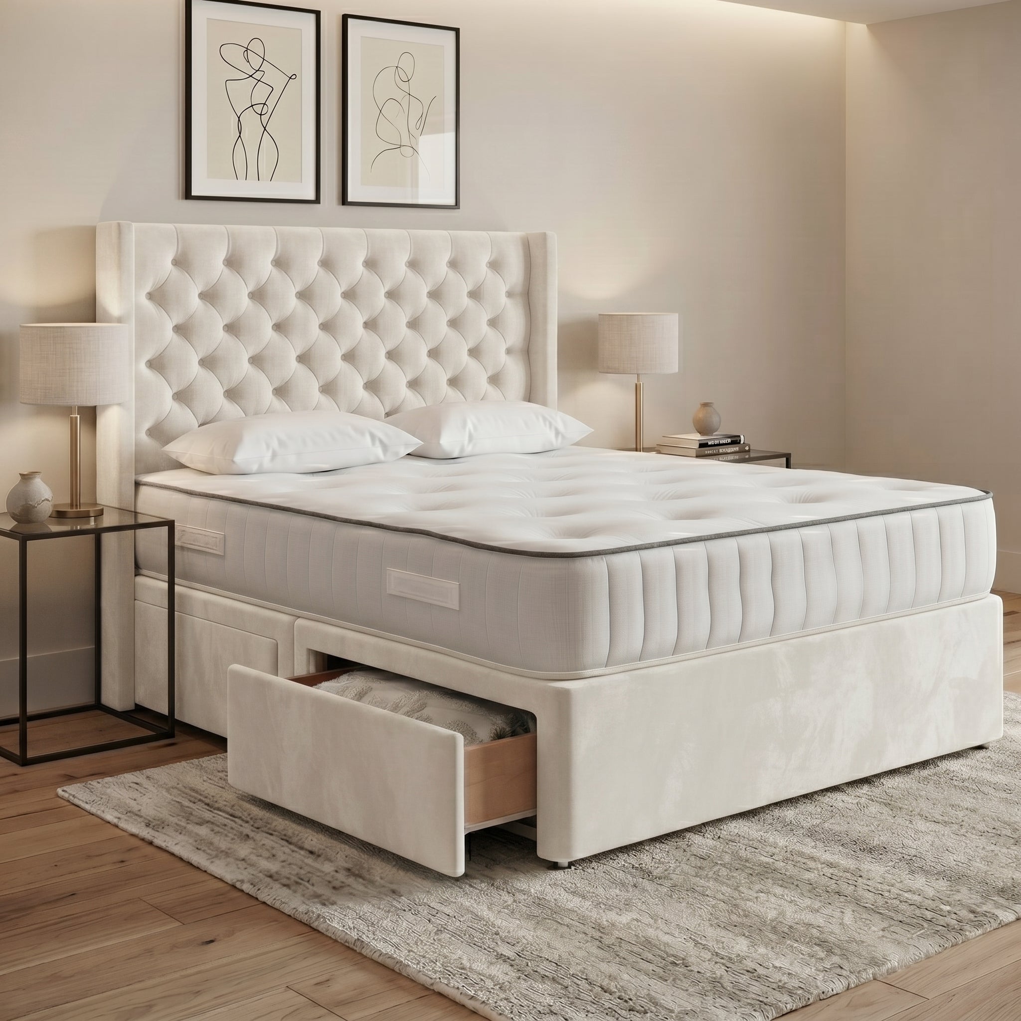 Luxury Chesterfield Wingback Divan Bed with Storage