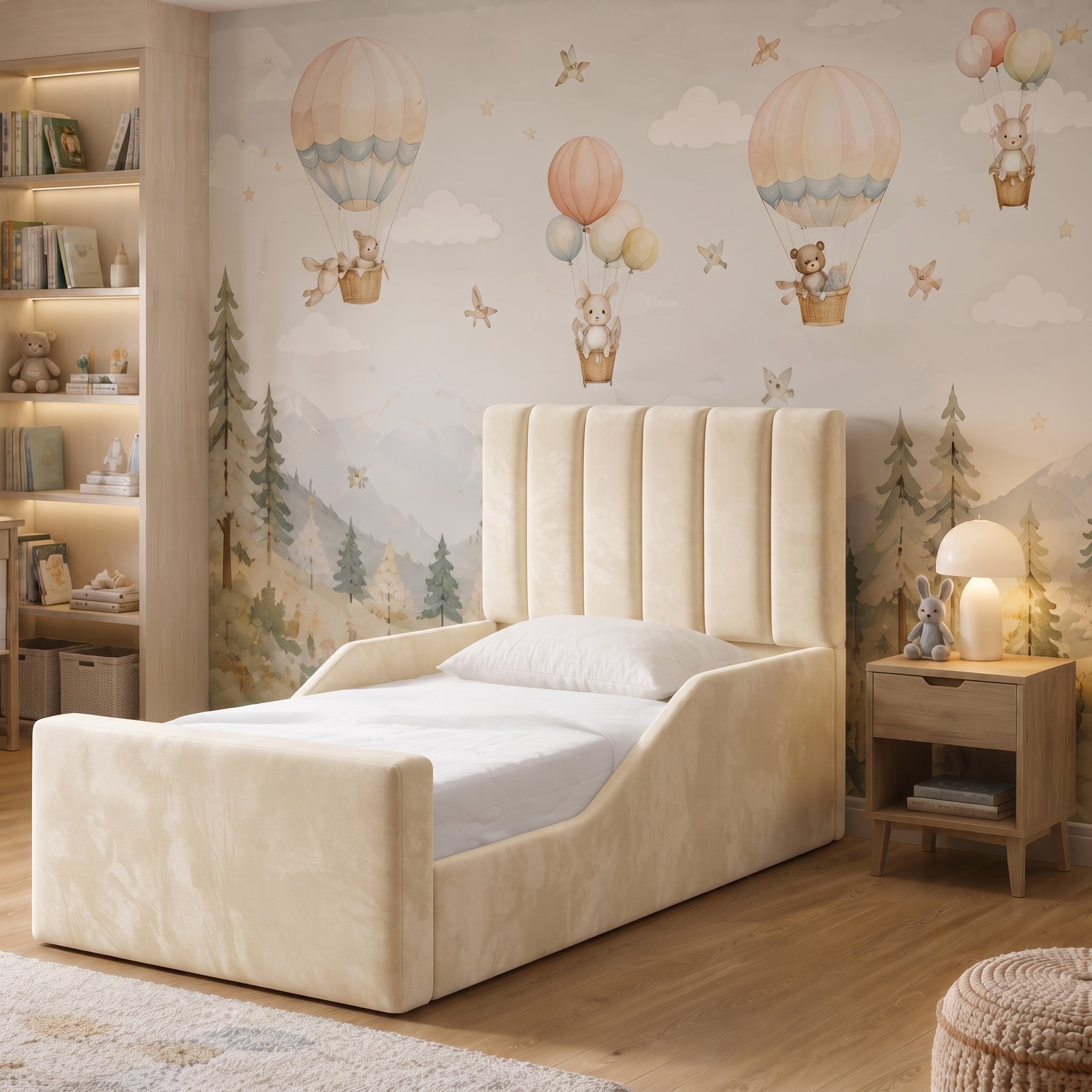 Vertical Channelled Upholstered Headboard -Kids Bed