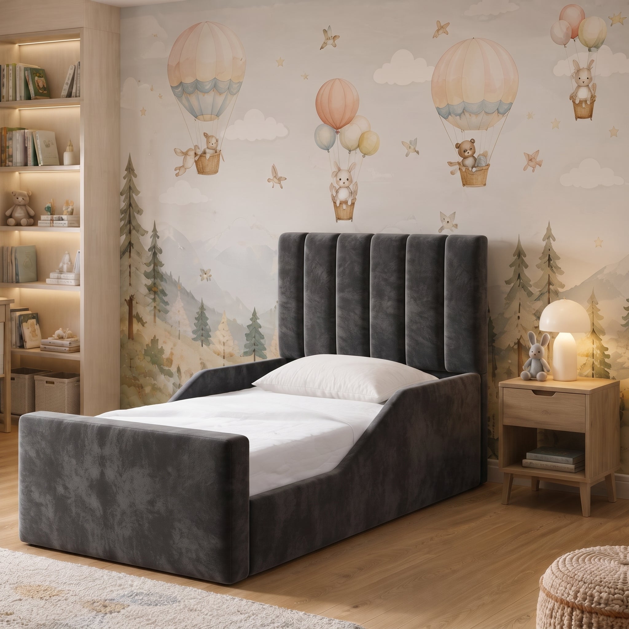 Vertical Channelled Upholstered Headboard -Kids Bed