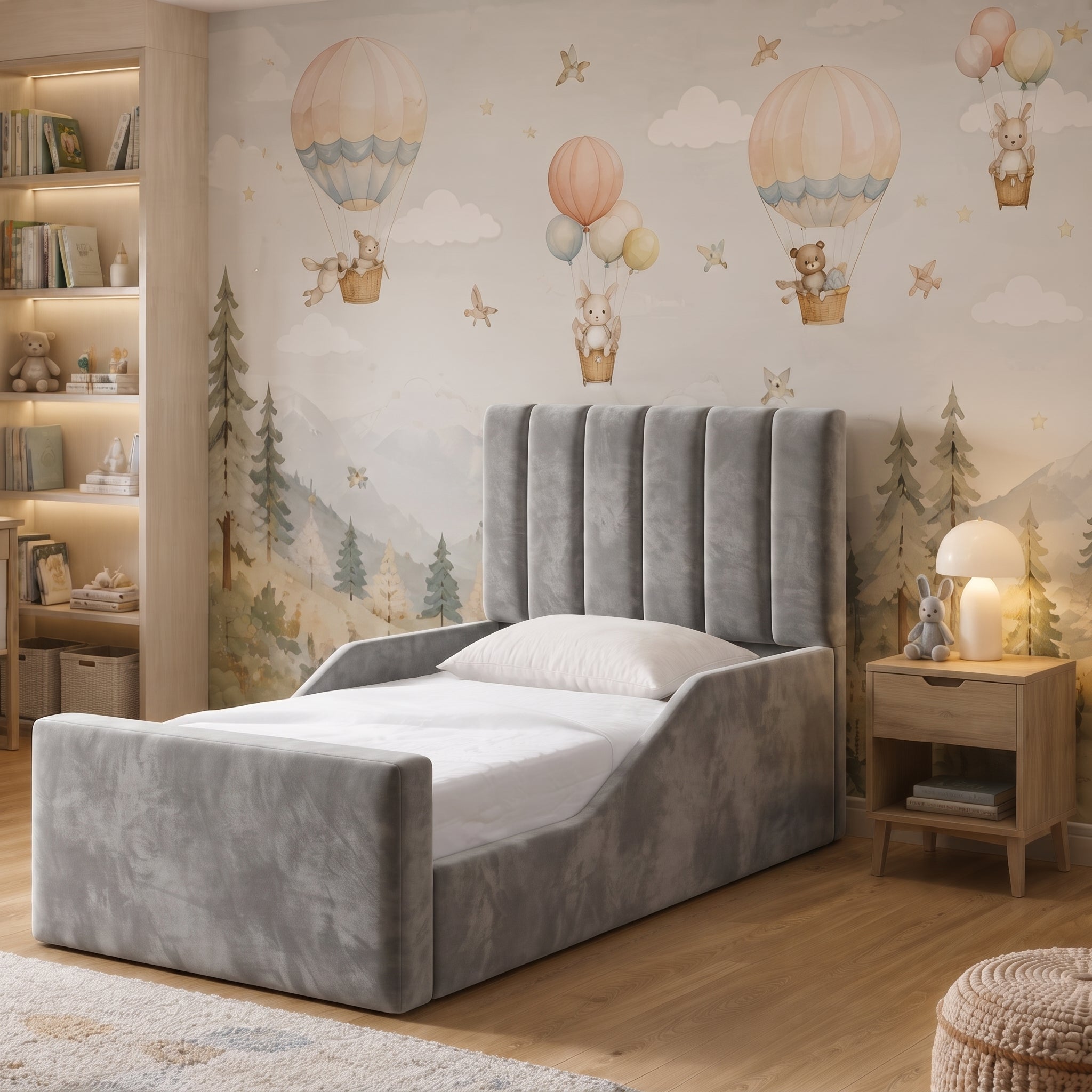 Vertical Channelled Upholstered Headboard -Kids Bed