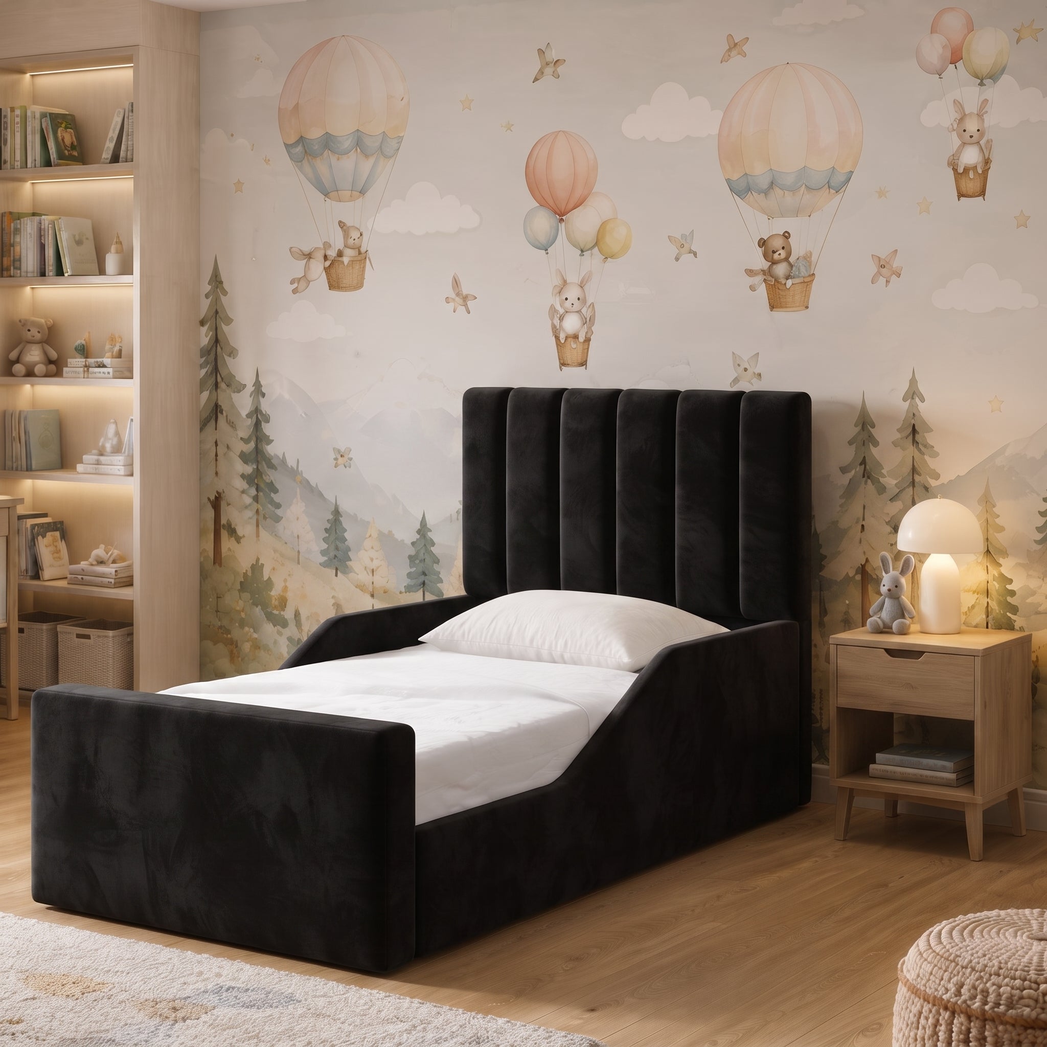 Vertical Channelled Upholstered Headboard -Kids Bed