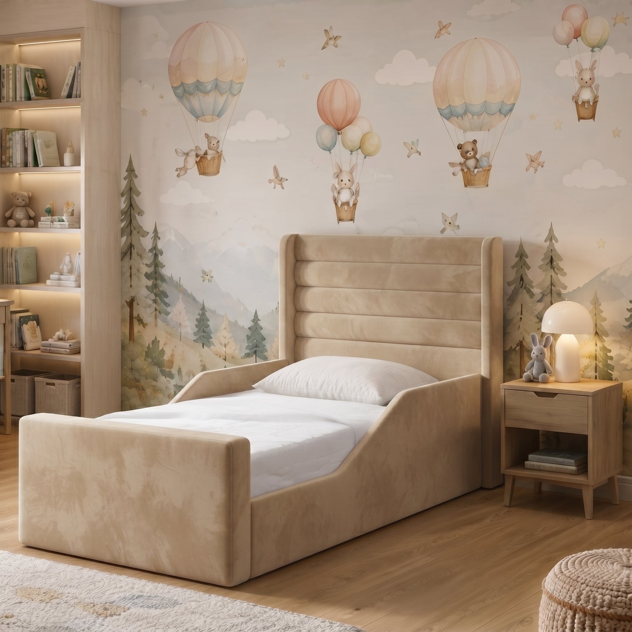 Wingback Horizontal Channel Upholstered Kids Bed