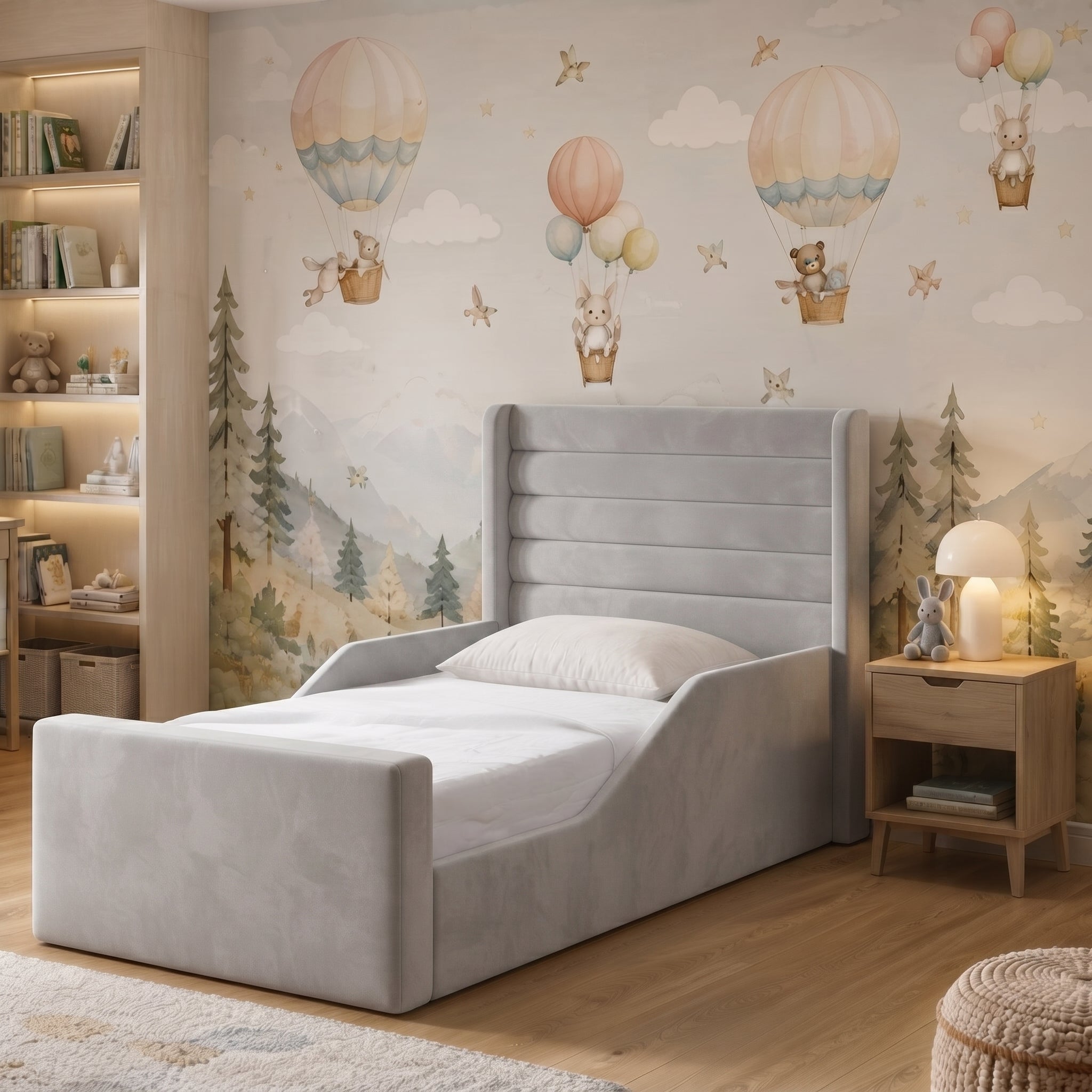 Wingback Horizontal Channel Upholstered Kids Bed