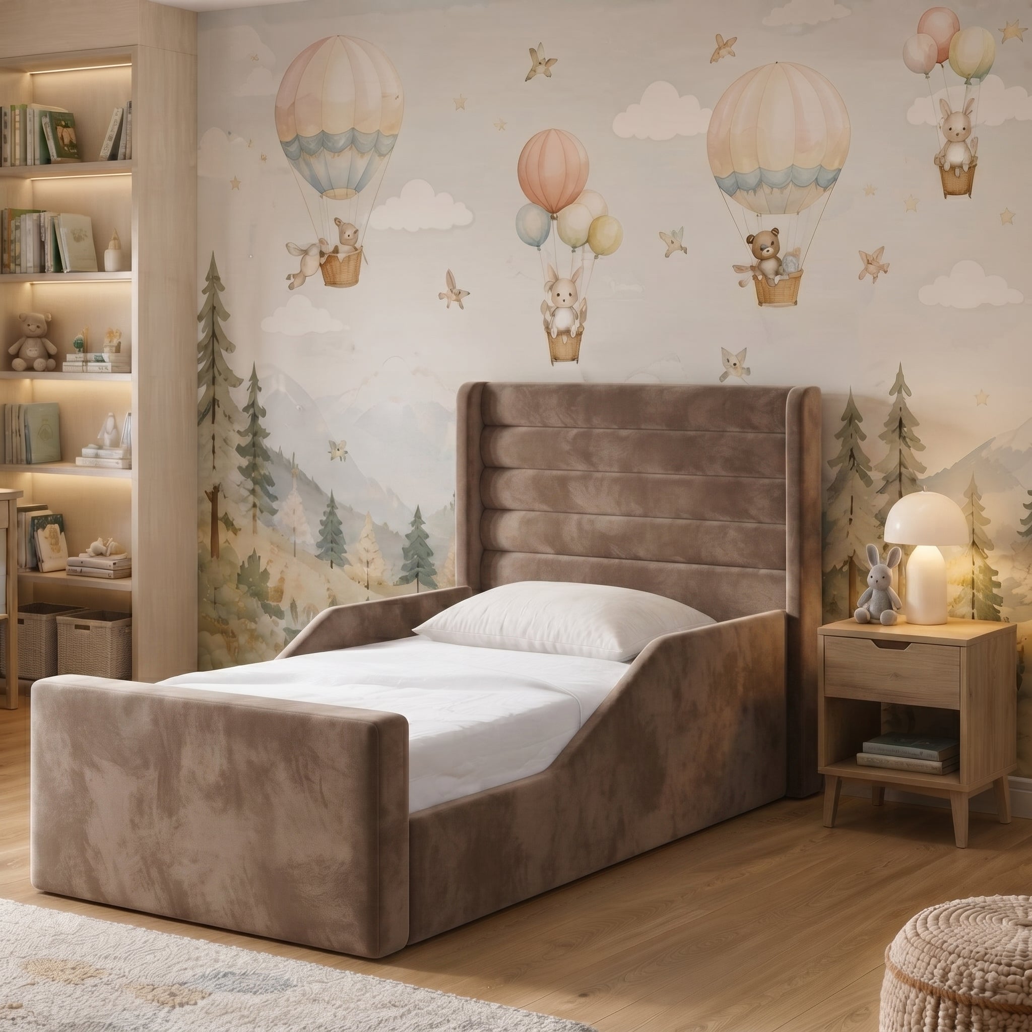 Wingback Horizontal Channel Upholstered Kids Bed